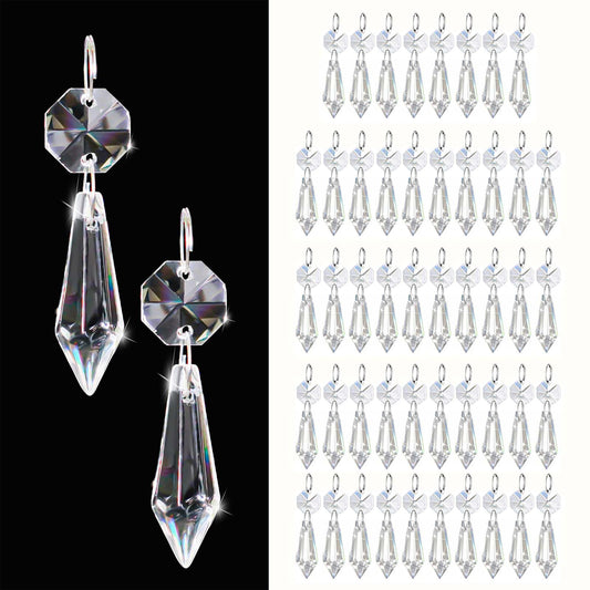 50PCS Premium Clear Crystal Teardrop Prism 2.4" -Crystal Glass Baroque Chandelier Pendant Drop Loose Beads Suncatcher for Holiday Party/Home/Window Decoration/Chandelier Replacement Parts