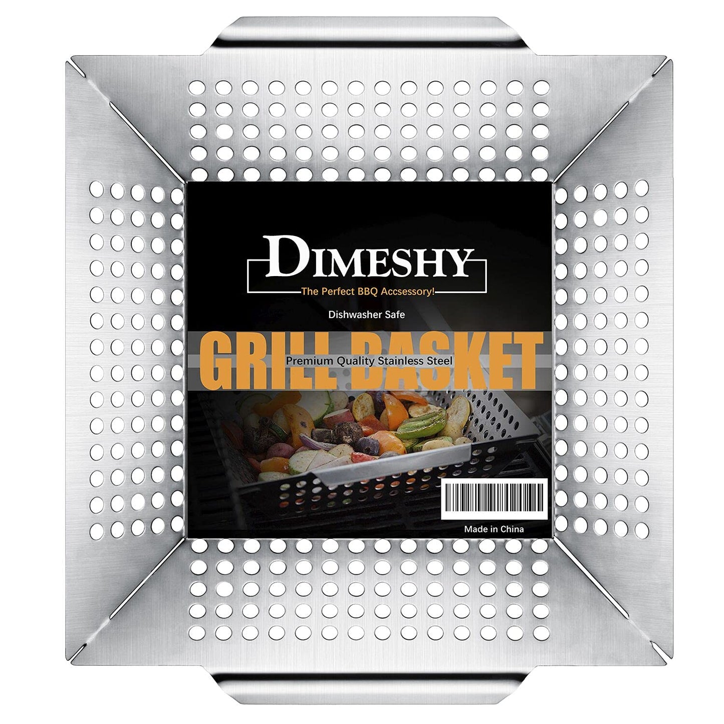Stainless Steel Grill Basket, Large 12 Inches BBQ Accessories for Vegetable, Shrimps, Kabobs,Work for All Grill by DIMESHY