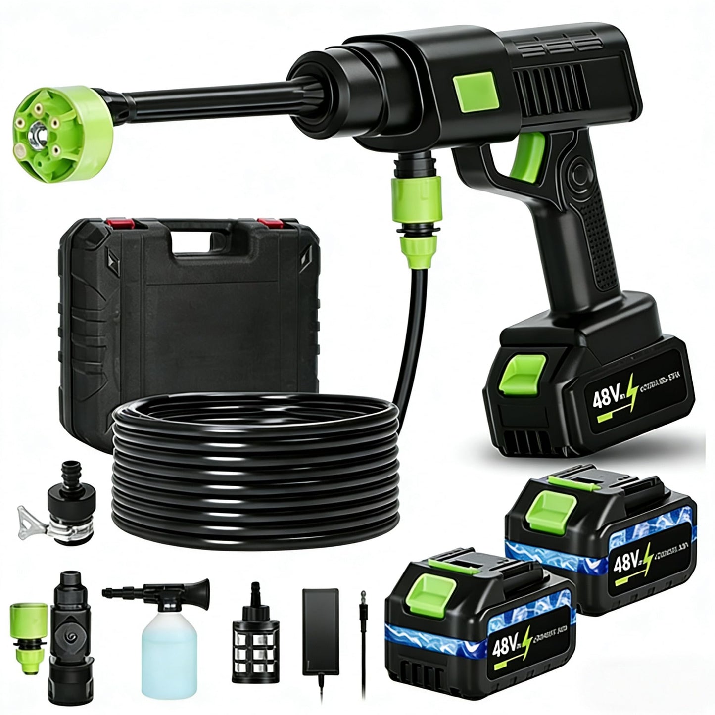990PSI Portable Cordless Pressure Washer, Battery Powered Power Washer with 6-in-1 Nozzle, 10 Adjustable Levels Portable Pressure Washer, 33FT Hose Handheld Car Washer for Patio, Floor, Garden