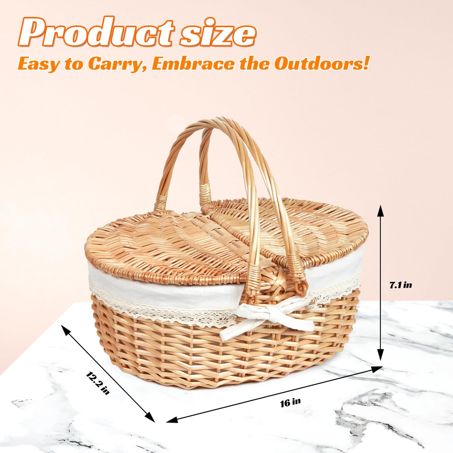 Hap Tim Wicker Picnic Basket for 2 with Lid - Unique Gifts Ideas for Couple, Engagement, Wedding, Bridal Shower, Family, Christmas - White Elephant Gifts for Adults(Y2408B-1)