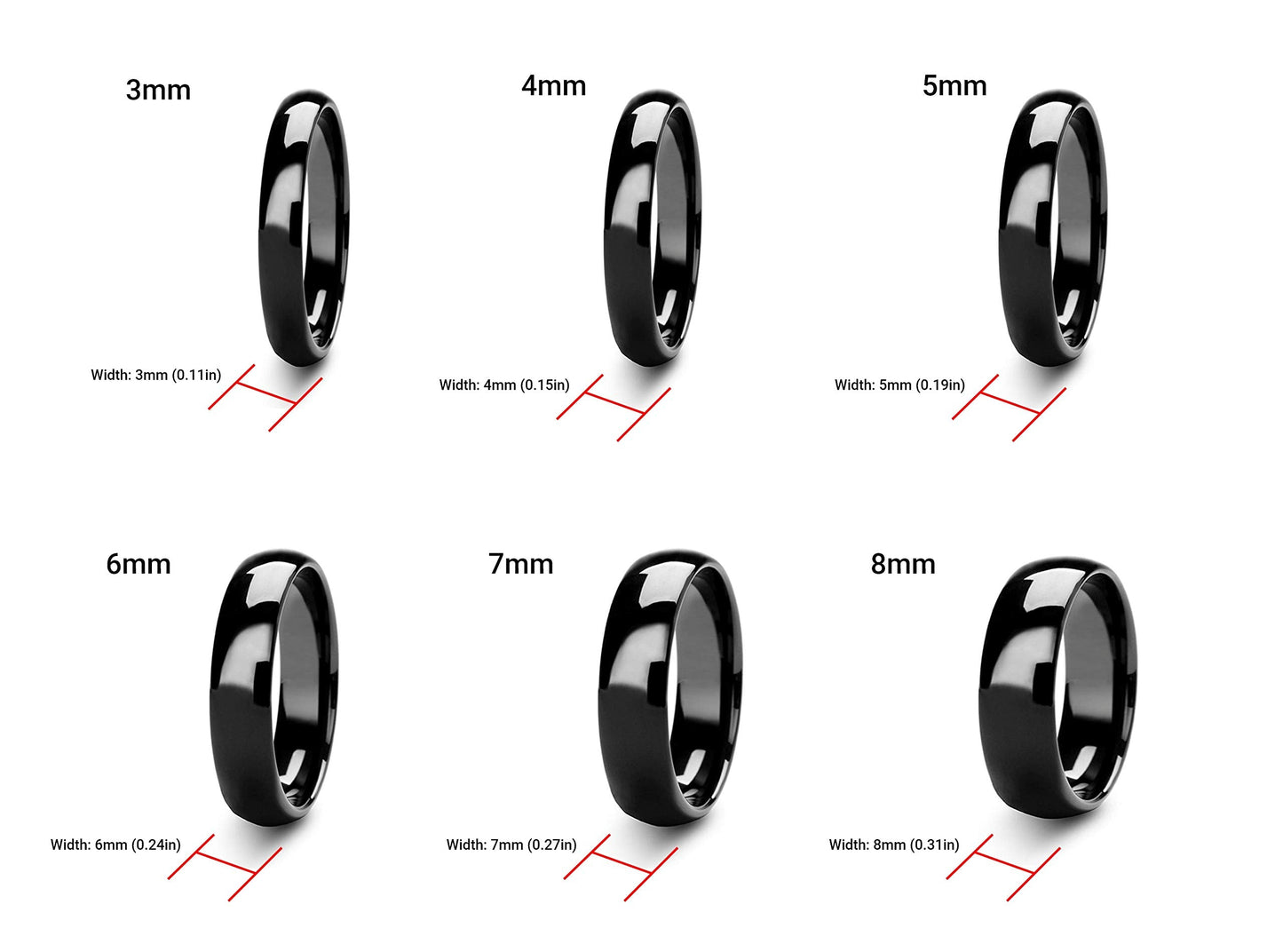 Tioneer Jewelry | Sterling Silver Plain Dome Wedding Band | Wedding Band for Women & Men | Sterling Silver Jewelry, Black, 8mm, Size 7