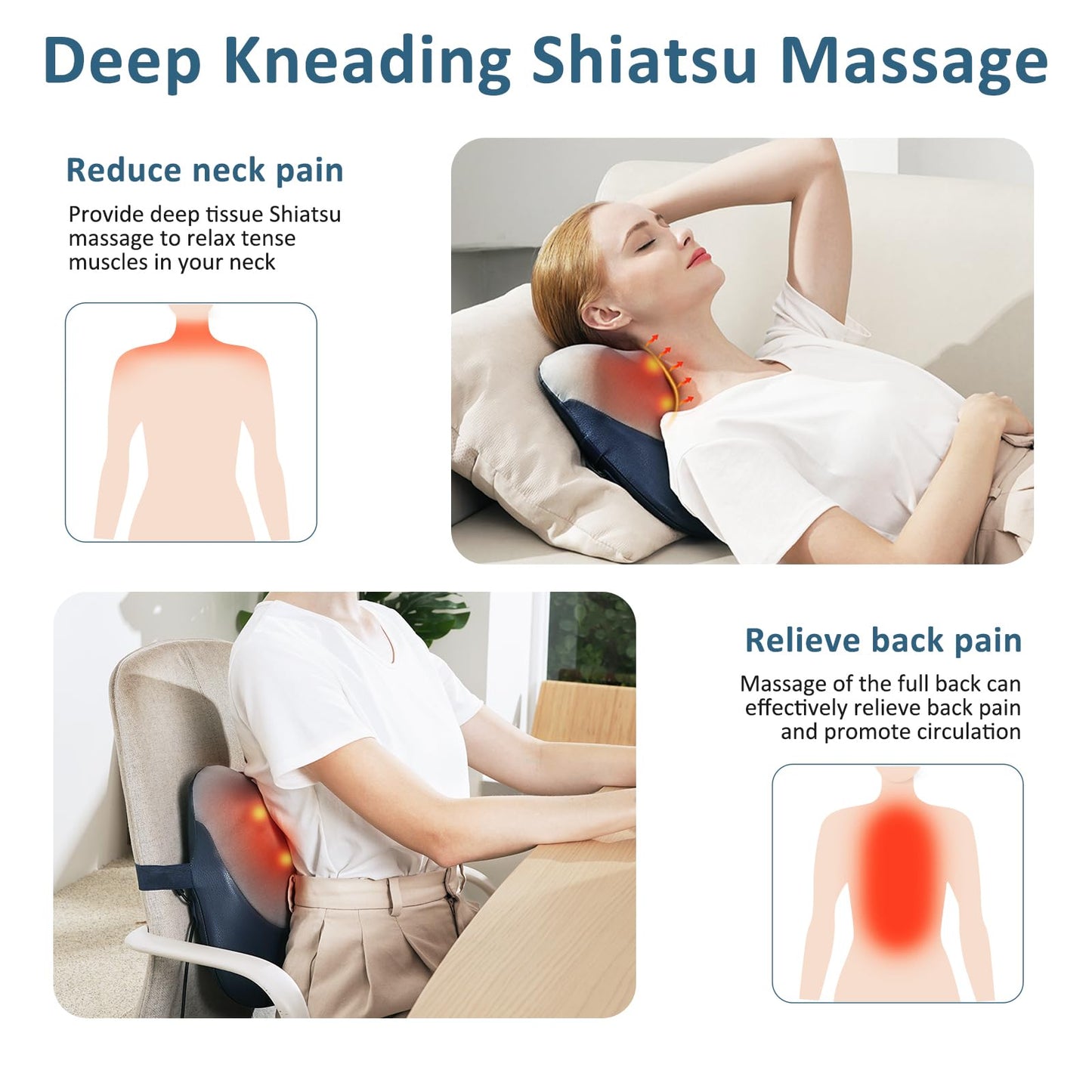 MOUNTRAX Shiatsu Back Massager with Heat, Gifts for Women Men, Back Massager for Pain Relief Deep Tissue, 3D Kneading Massage Pillow for Back