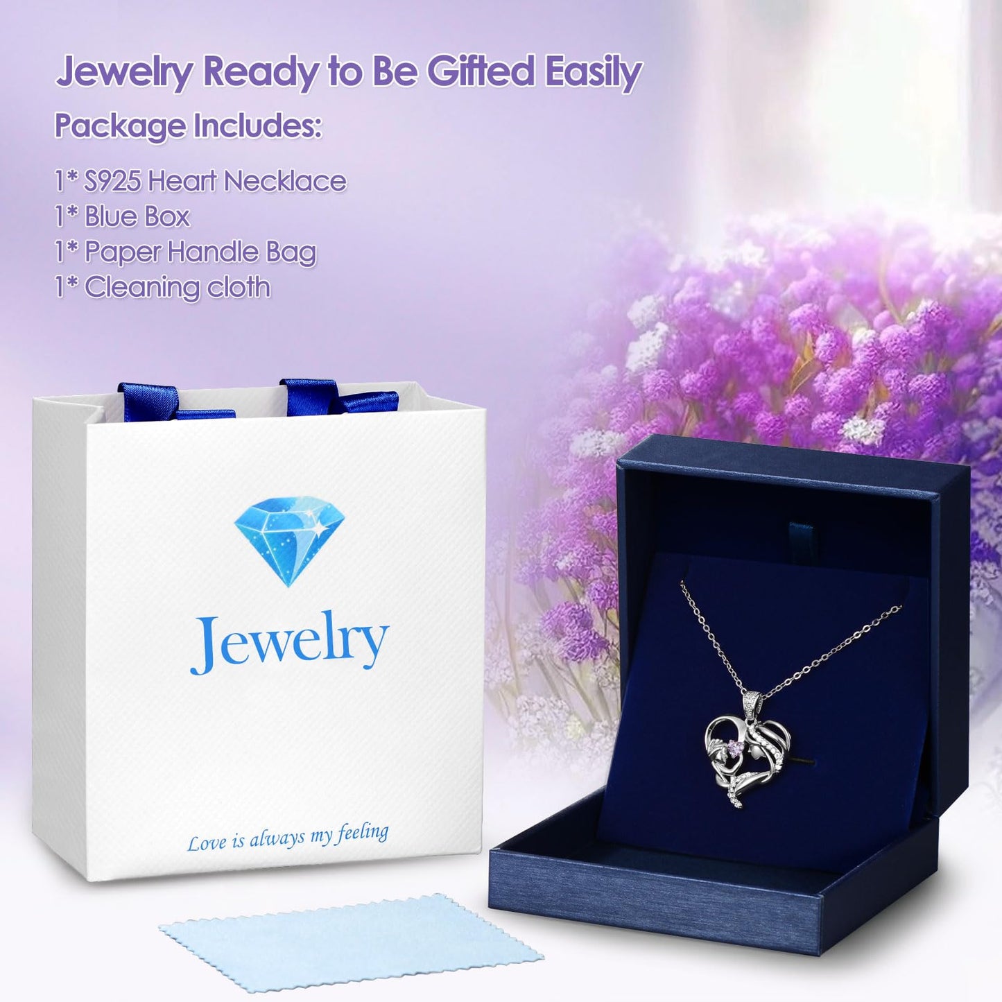 Zifeel Mothers Day Gifts for Mom Wife Her Grandma, S925 Sterling Silver Birthstone Necklaces Jewelry for Women, Mother's Day Love Heart Pendant Necklace for Anniversary Birthday Christmas Day