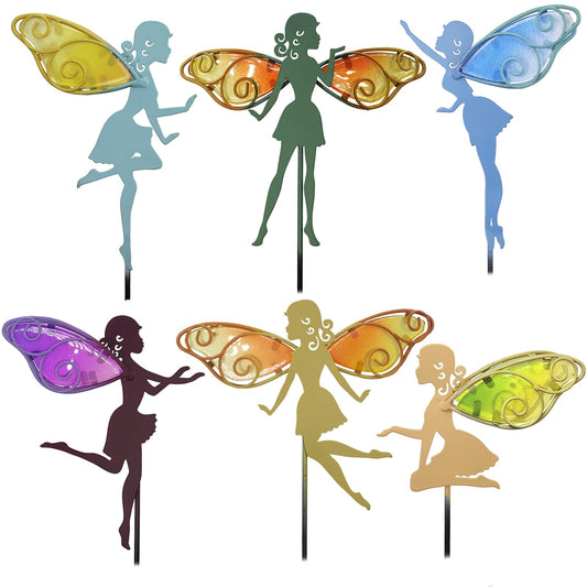John's Studio Fairy Decorative Garden Stake - Outdoor Metal Pathway Decoration Dual Purpose Indoor Hanging Wall Decor for Garden Patio Yard Lawn Pathway Ornaments - 6PCS