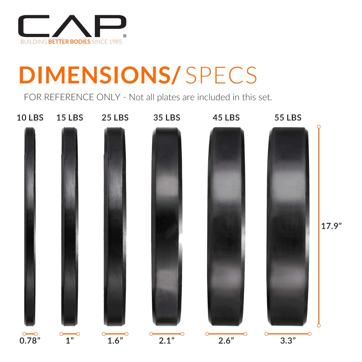 CAP Barbell 260 lb Economy - Speckled Olympic Weight Set with 7ft Chrome Barbell & Black Bumper Plates with Color Logo