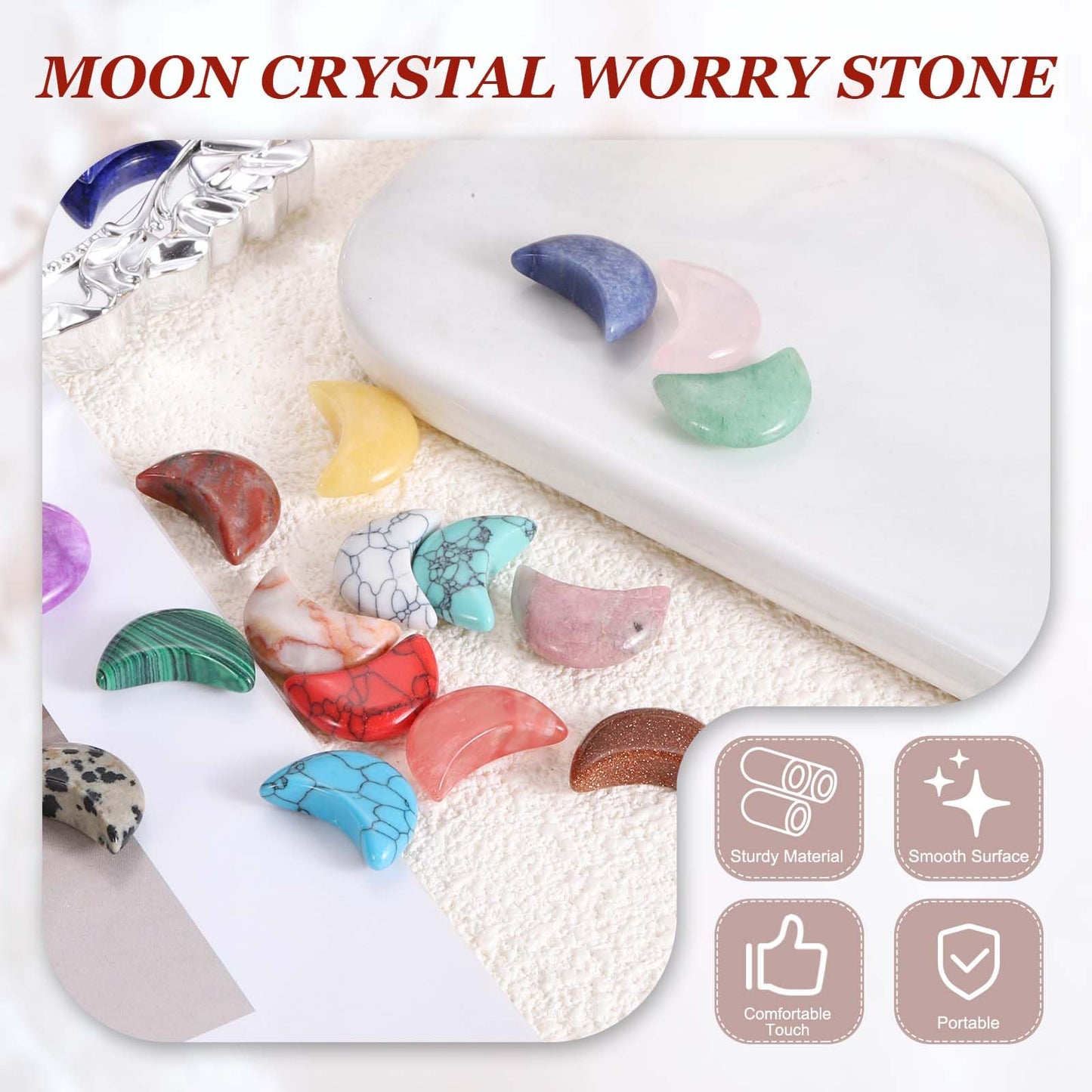MECCANIXITY 10 Pcs Moon Crystal Worry Stone, 0.5 Inch Length Natural Malachite Crystal Moon Gemstone Bulk, Carved Pocket Stones for Meditation Balancing Pendant Decor