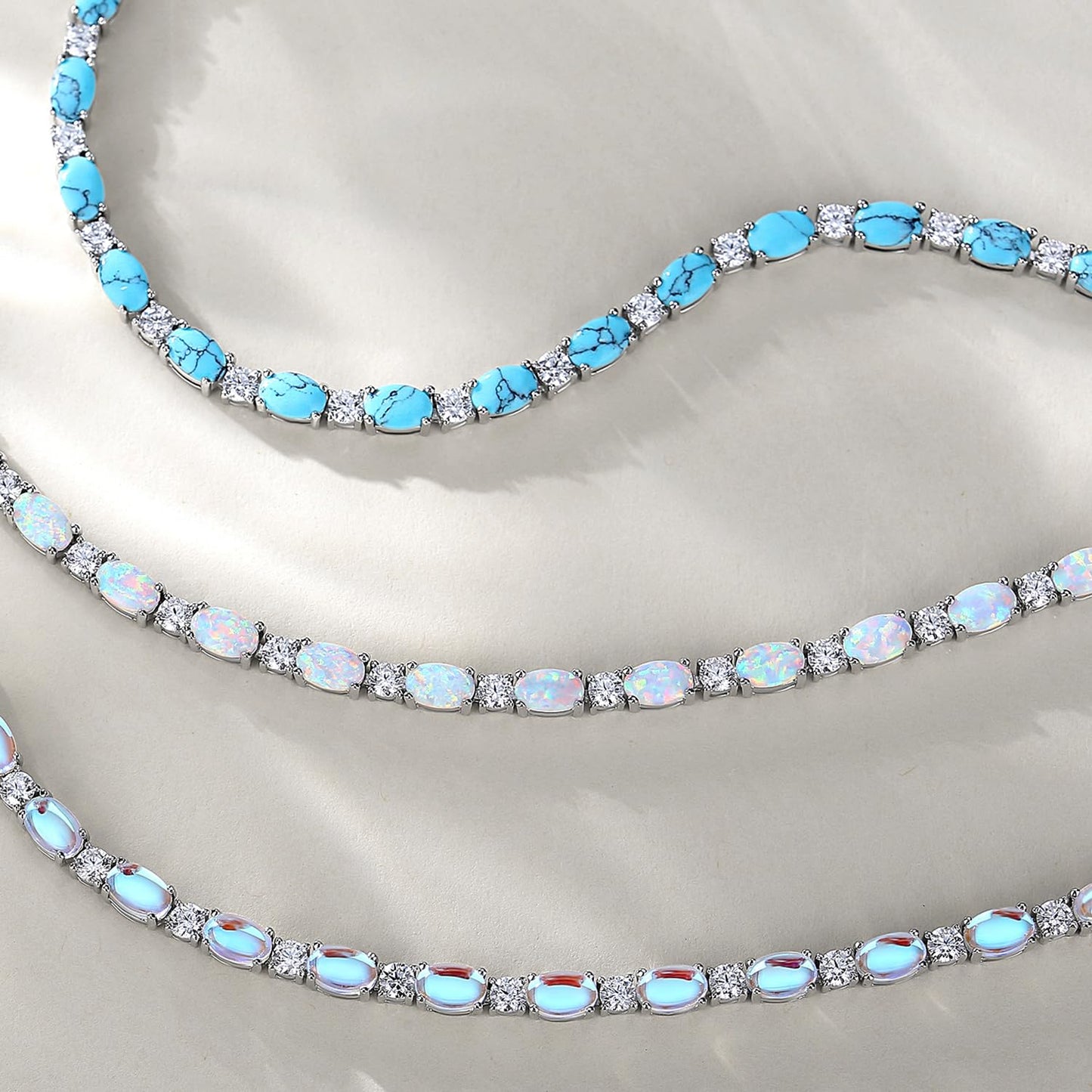 FANCIME Sterling Silver Created Turquoise Tennis Bracelet December Birthstone Bracelet Oval Gemstone Dainty Fine Jewelry Birthday Day Gift for Women 7"