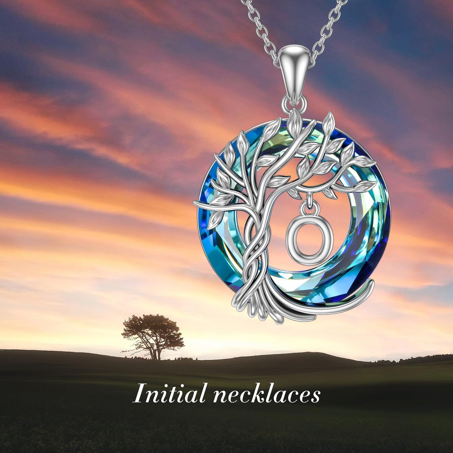 TOUPOP Tree of Life Initial Necklace Gifts for Women Sterling Silver Initial O Letter Jewelry Irish Crystal Pendant Birthday Gifts for Women Her Mom Wife Daughter