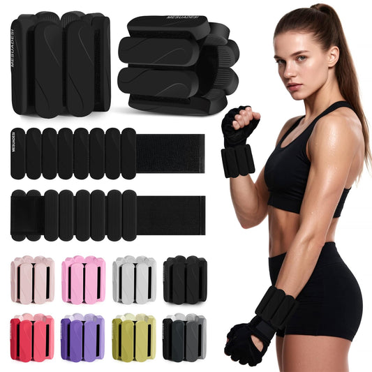 Wrist Weights – Ankle Wrist Weights for Women & Men – Adjustable Weighted Bangles Set (1 lb Each) | Arm and Leg Weights for Yoga, Pilates, Running & Walking (Black, 2LB)