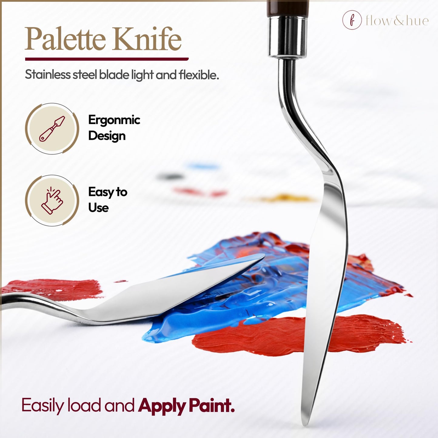 Flow & Hue 25 Pce Professional Paint Brush Set – Acrylic, Watercolor, Oil & Gouache - 9 Brush Shapes (Flat, Round, Filbert, Fan, Angle, Liner) + Palette Knife & Waterproof Canvas Roll Case for Artists