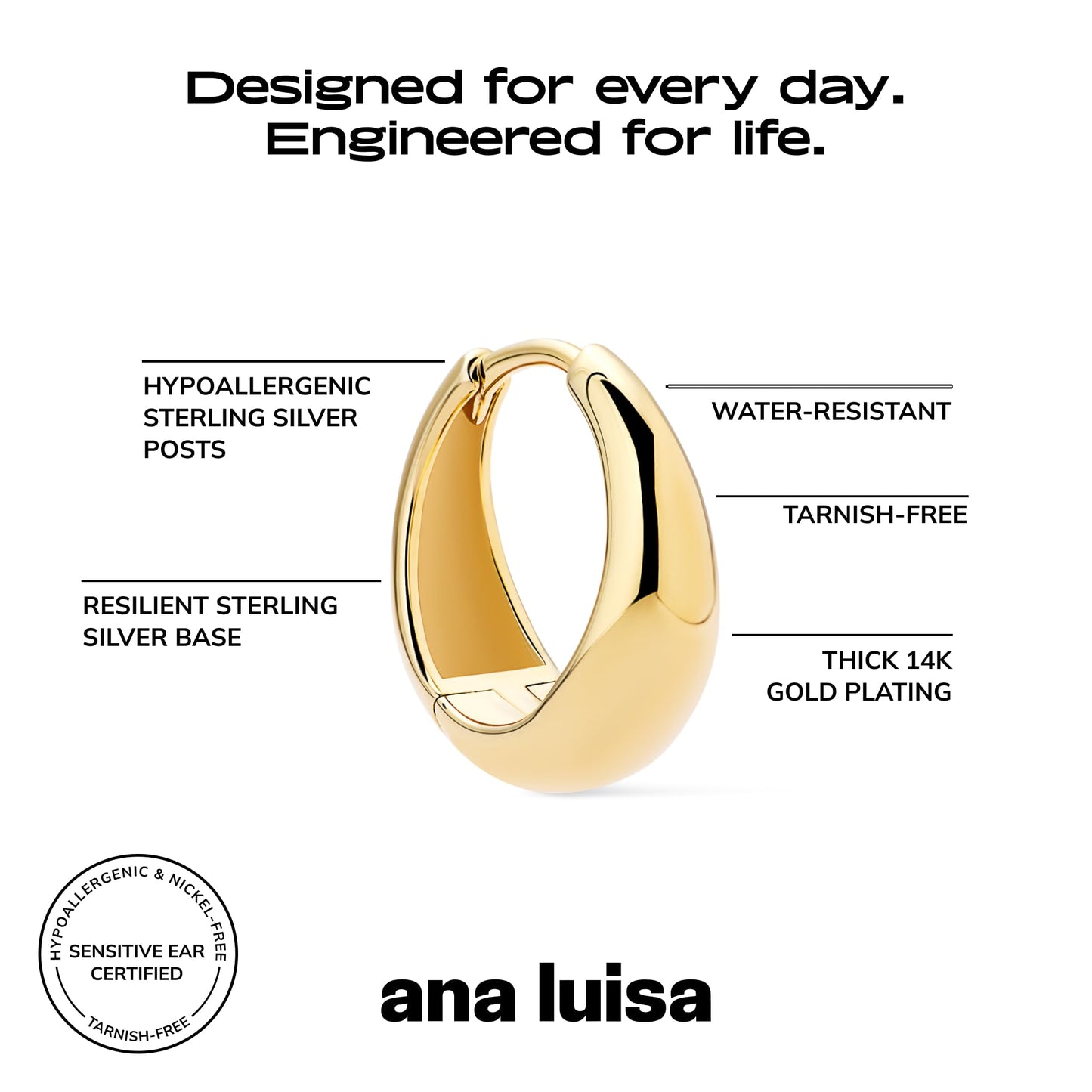 Ana Luisa Hoop Earrings for Women - Sterling Silver, 14K Gold Plated & Silver Rhodium Plated Assorted Earring Styles - Dainty, Small Gold Hoop Earrings for Daily Wear - Hypoallergenic & Tarnish-Free