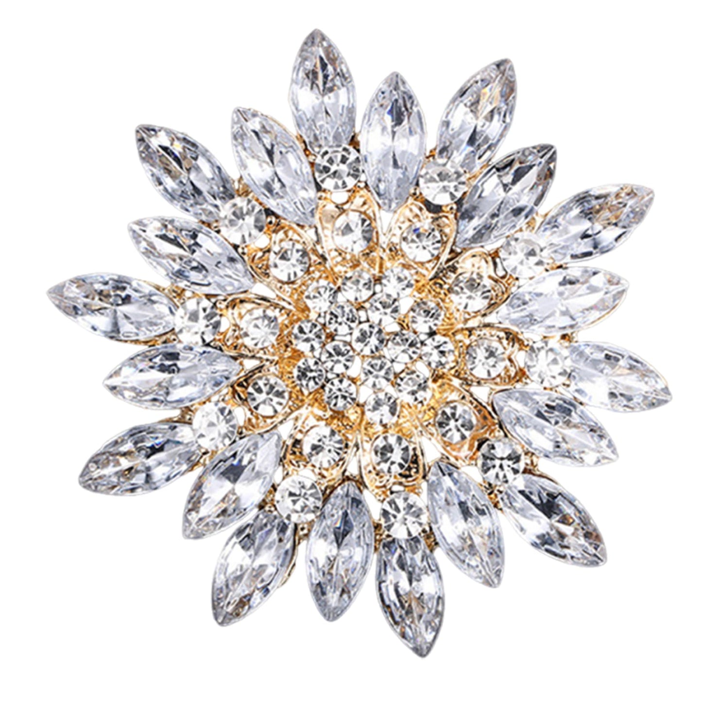 Rhinestone Large Flower Brooches Pins for Women Fashion Sparkly Crystal Sunflower Statement Brooch Wedding Party Suit Dress Formal Jewelry Accessories(White)