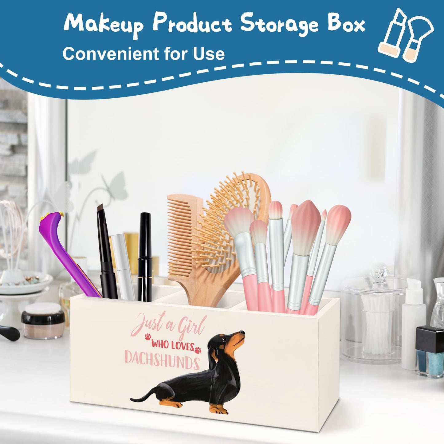 OHDCE Funny Dachshund Pen Pencil Holder Organizer for Desk Accessories,Dachshund Lover Gifts for Women Girls Wooden Pen Pencil Holder for Office Desk Accessories