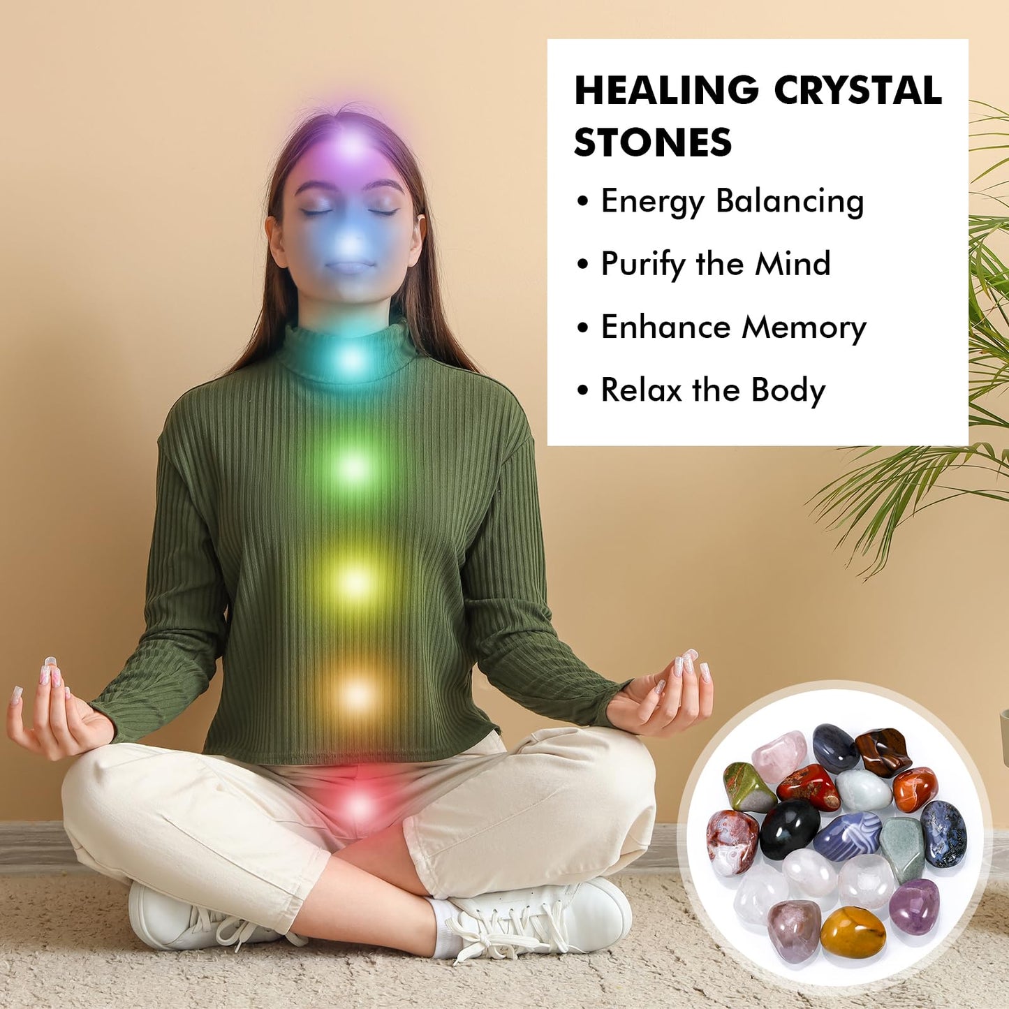 Huiguli 18 Pcs Crystals and Healing Stones Set, Natural Polished Gemstones Collection, Tumbled Healing Crystals for Reiki, Yoga, Chakra Meditation and Positive Energy (0.8-1.2 Inch)