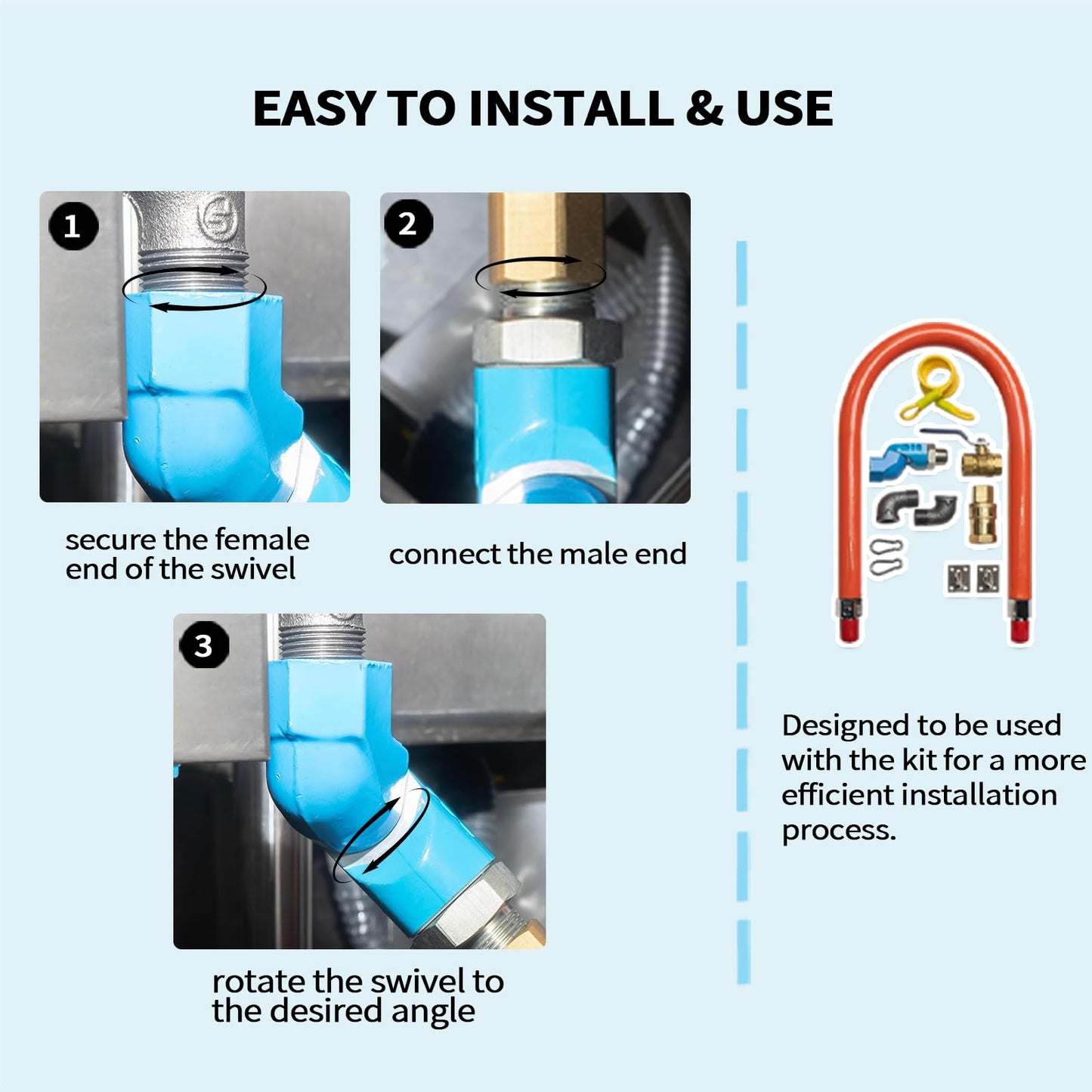 3/4 Inch Commercial Gas Hose Swivel Connector, Fuel Hose Swivel,Quick Connect Hose Fitting Intended for Kitchen,48 Inch Gas Line Hose and Restaurant