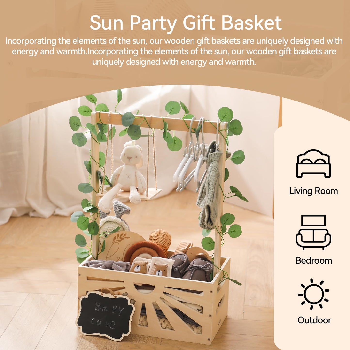 8 In 1 Wooden Baby Shower Crate Closet, Baby Basket with Handle Footprint Kit for Baby Shower Gifts, Baby Shower Wooden Gift Crate, Baby Personailzed Basket for Pregnancy New Parent
