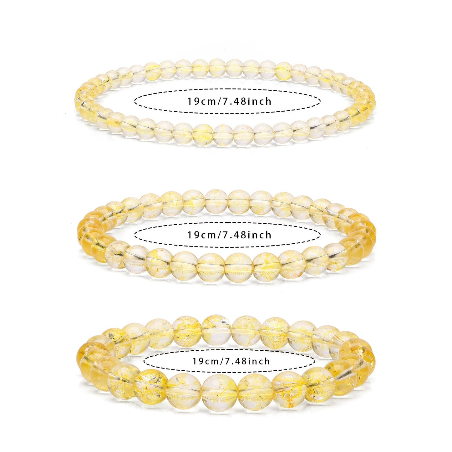 Risyfjew 4MM Handmade Citrine Natural Gemstone Stretch Elastic Bracelet,PE Film Anti-oxidation Packaging Natural Stone Crystal Healing Power Energy Gifts for Adult