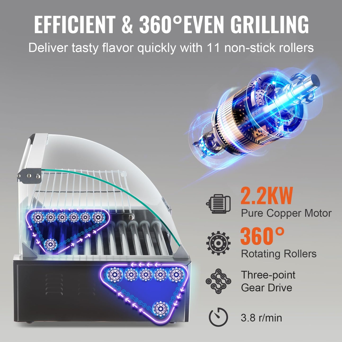 Happybuy Hot Dog Roller, 11 Rollers for 30 Hot Dogs, 1650W Stainless Sausage Grill with Dual Temp Control & Acrylic Cover