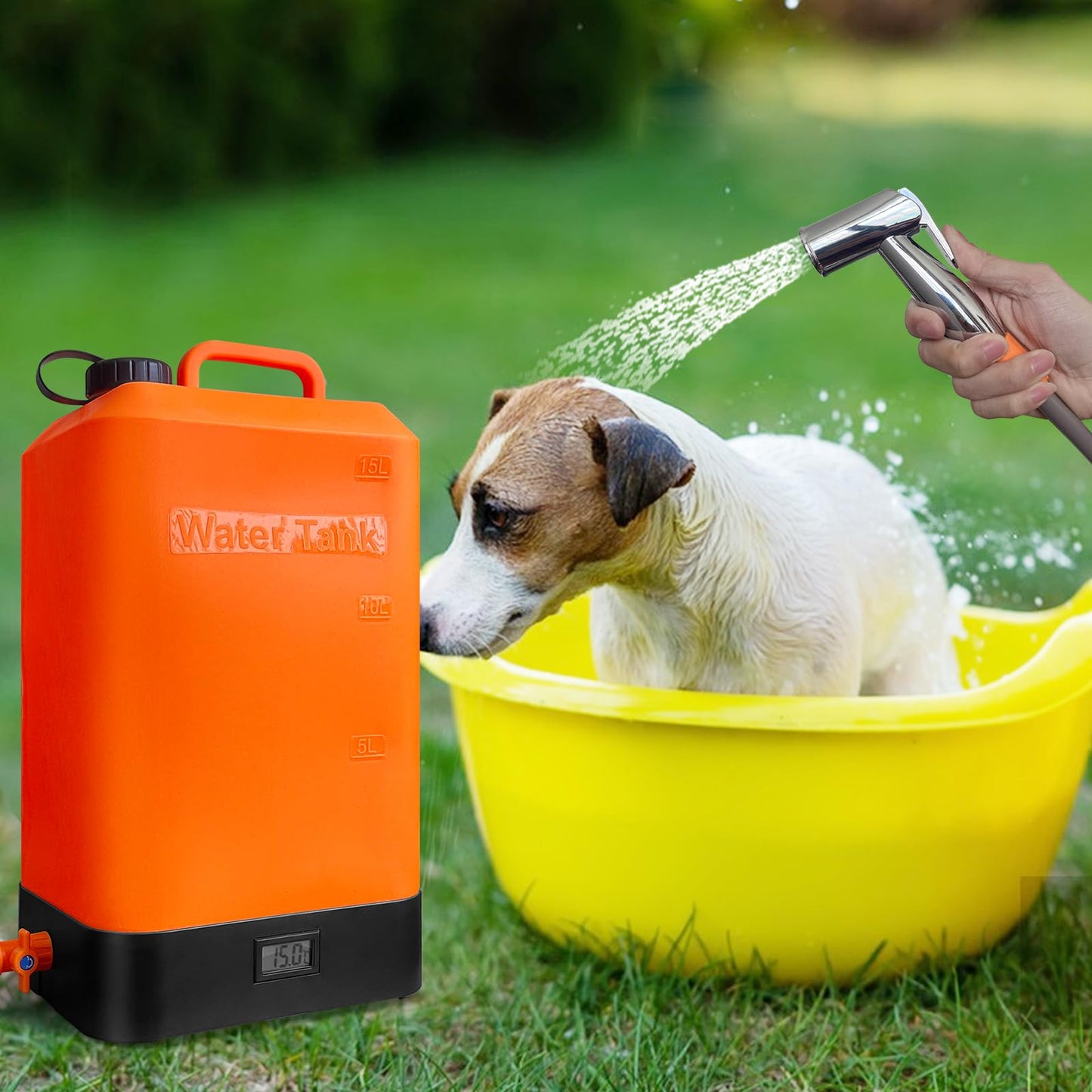 B. TAWD 4.5 Gallon Silicone Water Tank, Portable Camping Shower, USB Battery Charging, Solar Heating, with Shower Head, Electric Portable Outdoor Shower, Built-in Thermometer, Beach, Camping, Hiking