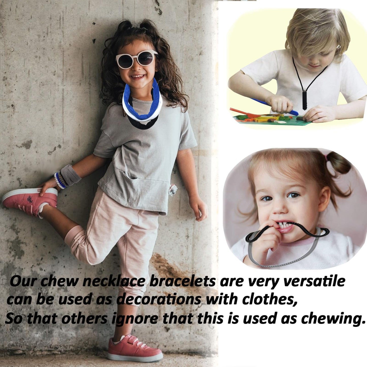 Sensory Necklaces for Chewing Boys Girls, 16 Pack Stretchy Coil Bracelets Chewing Necklace for Kids Sensory with Autism, ADHD, SPD, Silicone Chewy Necklace Sensory for Biting, Teething Anxiety Needs