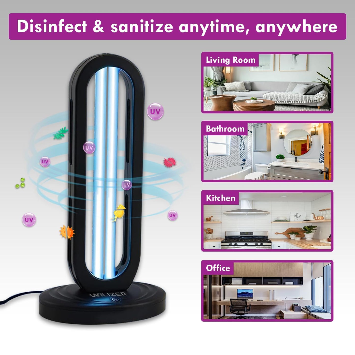 UVILIZER Tower - UV Light Sanitizer & Ultraviolet Lamp with Remote Control (UV-C Cleaner for Home, Room, Office | 38W UVC Disinfection Bulb | Kill Germs, Bacteria, Virus, Dust | USA)