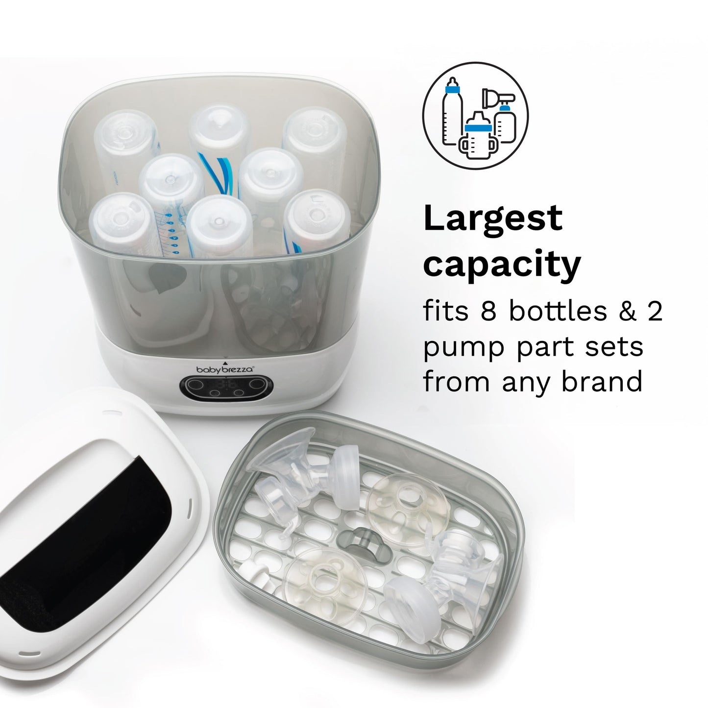 Baby Brezza Bottle Sterilizer and Dryer Advanced – 33% Faster - Largest Capacity Steam Sanitizer - Universal Sterilization Machine for All Bottles + Pump Parts - HEPA Air Filter