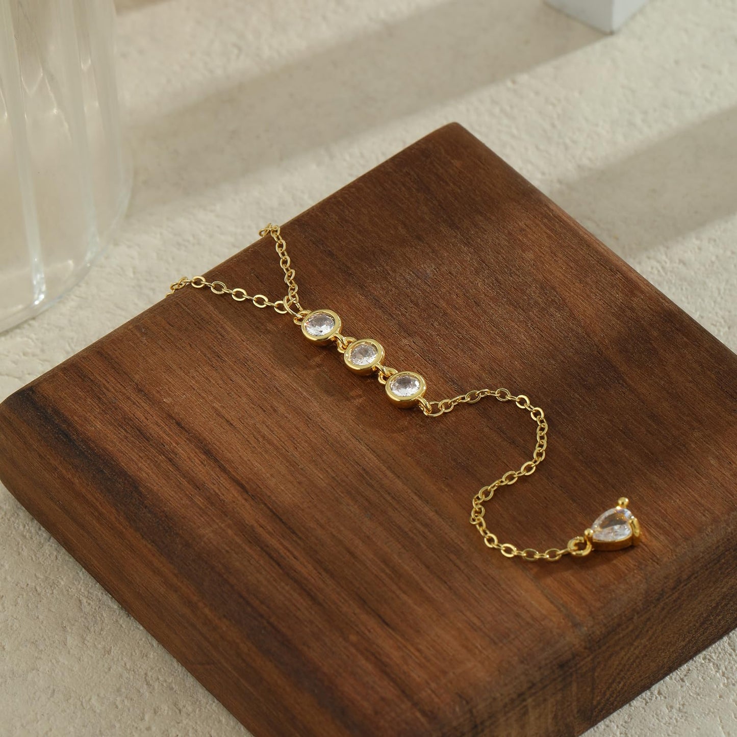 JIKASI Gold Necklaces for Women, Dainty Long Necklace Gold Y-Shaped Body Chain Pendant Necklaces Long CZ Beaded Chain Choker Drop Necklaces Wedding Jewelry Gifts