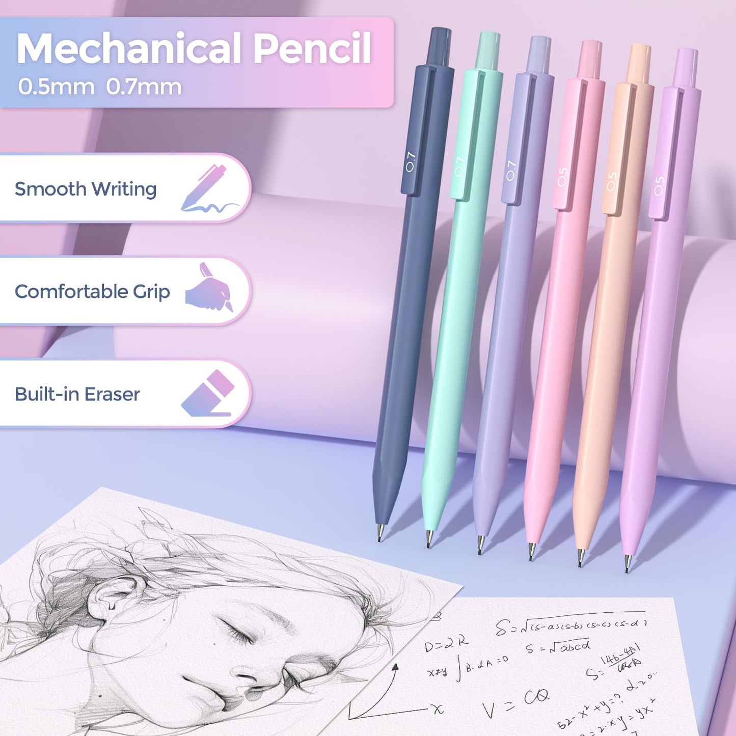Nicpro 52PCS Aesthetic School Supplies with Cute Pencil Case, 12 Color Pastel Highlighter, 8 Gel Pens, 6 Multicolor Pen, 6 Mechanical Pencils 0.5 & 0.7 mm for Girls Student Stationary Set Preppy Stuff