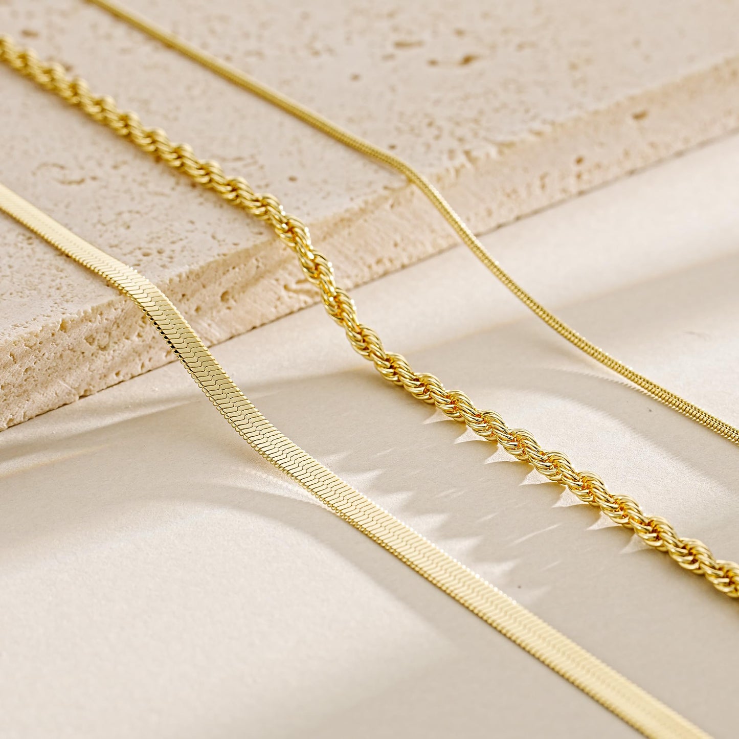 YOIHUR Gold Layered Necklaces for Women, 14K Gold Plated Dainty Necklace Chain Choker Necklaces Herringbone Necklace Set Gold Jewelry Gift for Women
