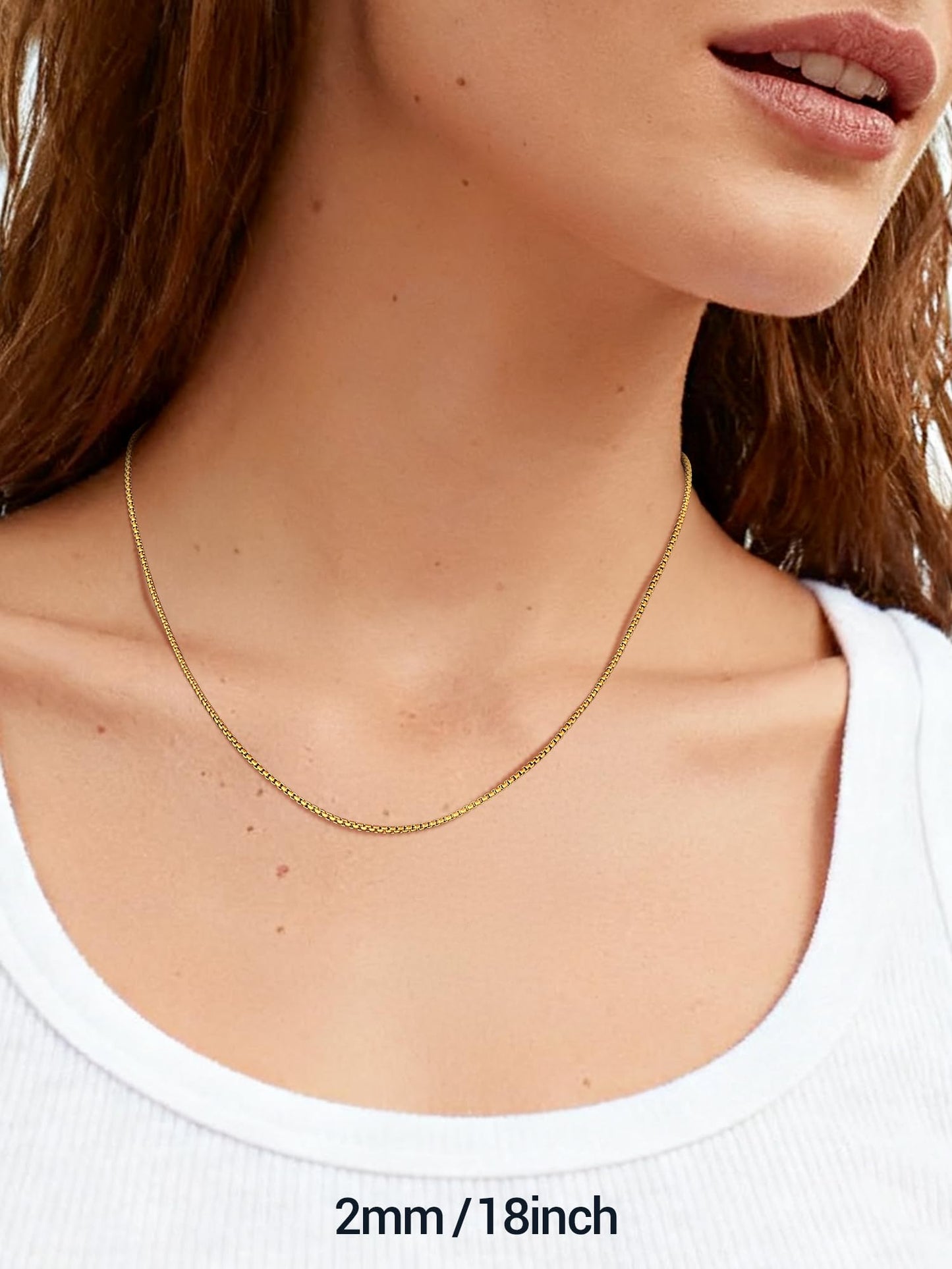 PROSTEEL Mens Chain Necklace, Squre Rolo Cable Chains 2mm Thin 18K Gold Necklace Waterproof & Non Tarnish Men and Women Jewelry with Gift Box 20in
