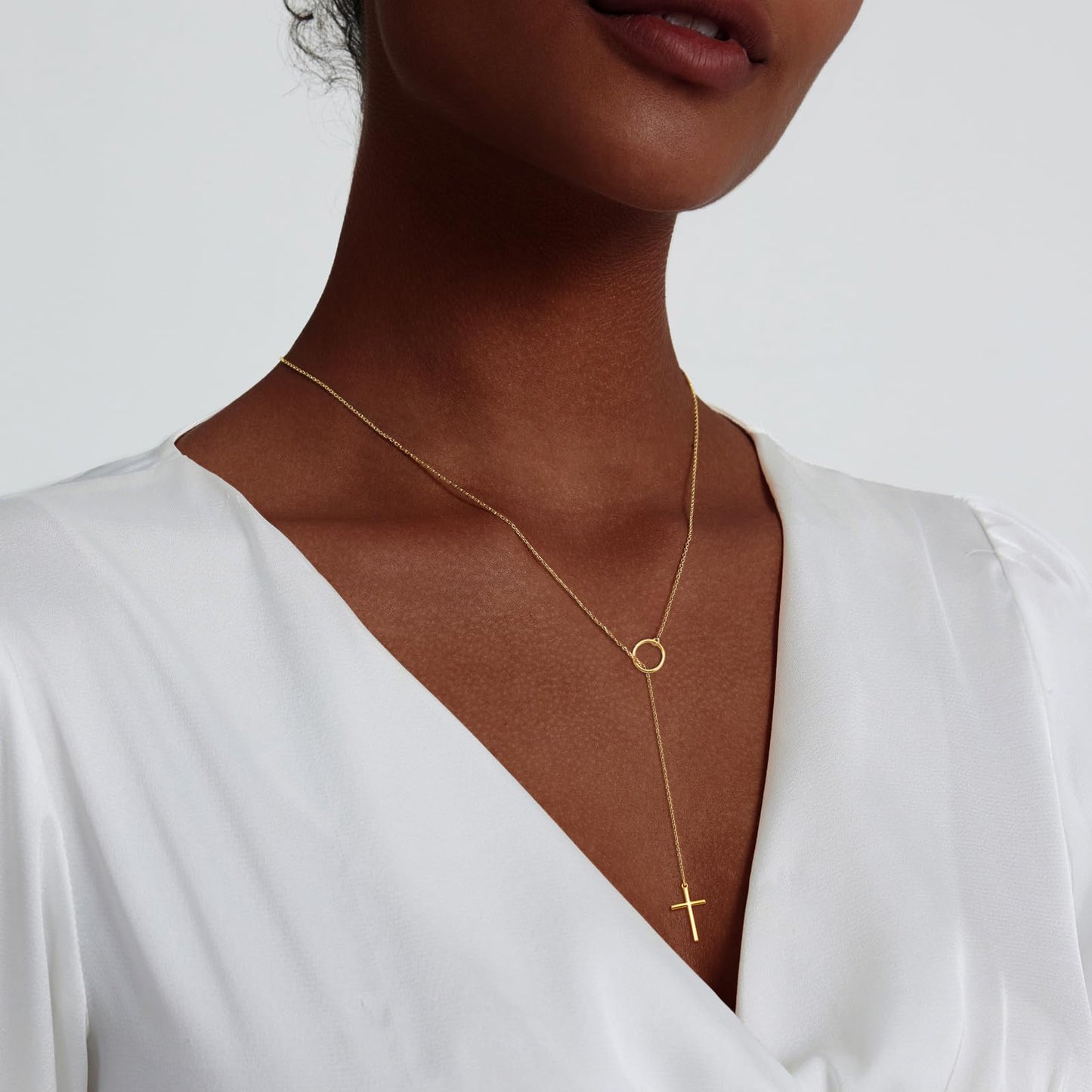 HERIER Cross Necklace for Women Dainty Gold Lariat Necklace 14k Gold Plated Simple Choker Necklaces for Women Trendy Gold Necklaces Jewelry Gifts