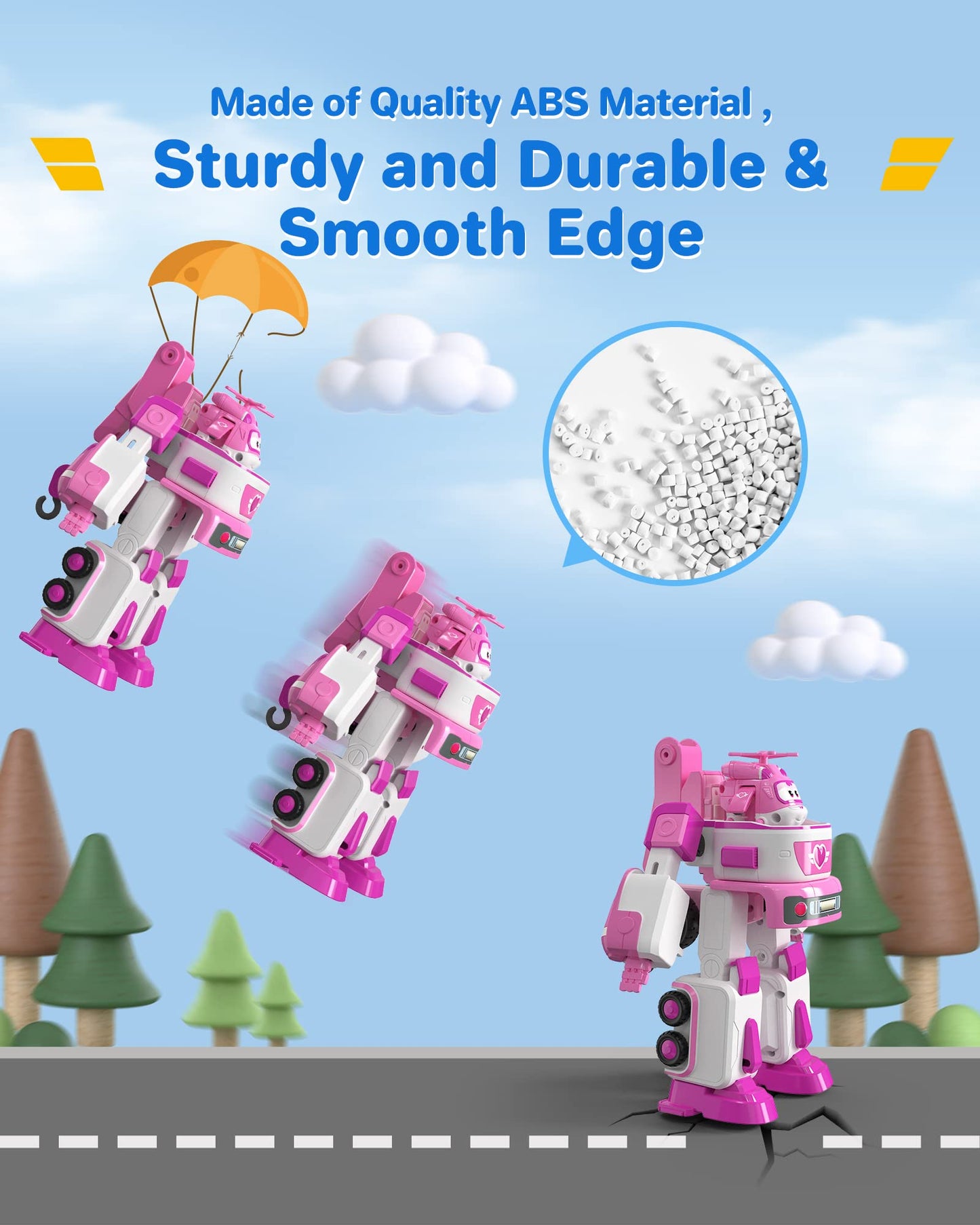Super Wings - 7' Dizzy's Rescue Tow with 2' Pink Transform-a-Bot Mini Figure,Transforming Airplane Toy Vehicle Set,Toy for 3 4 5 Year Old Boys and Girls,US720314