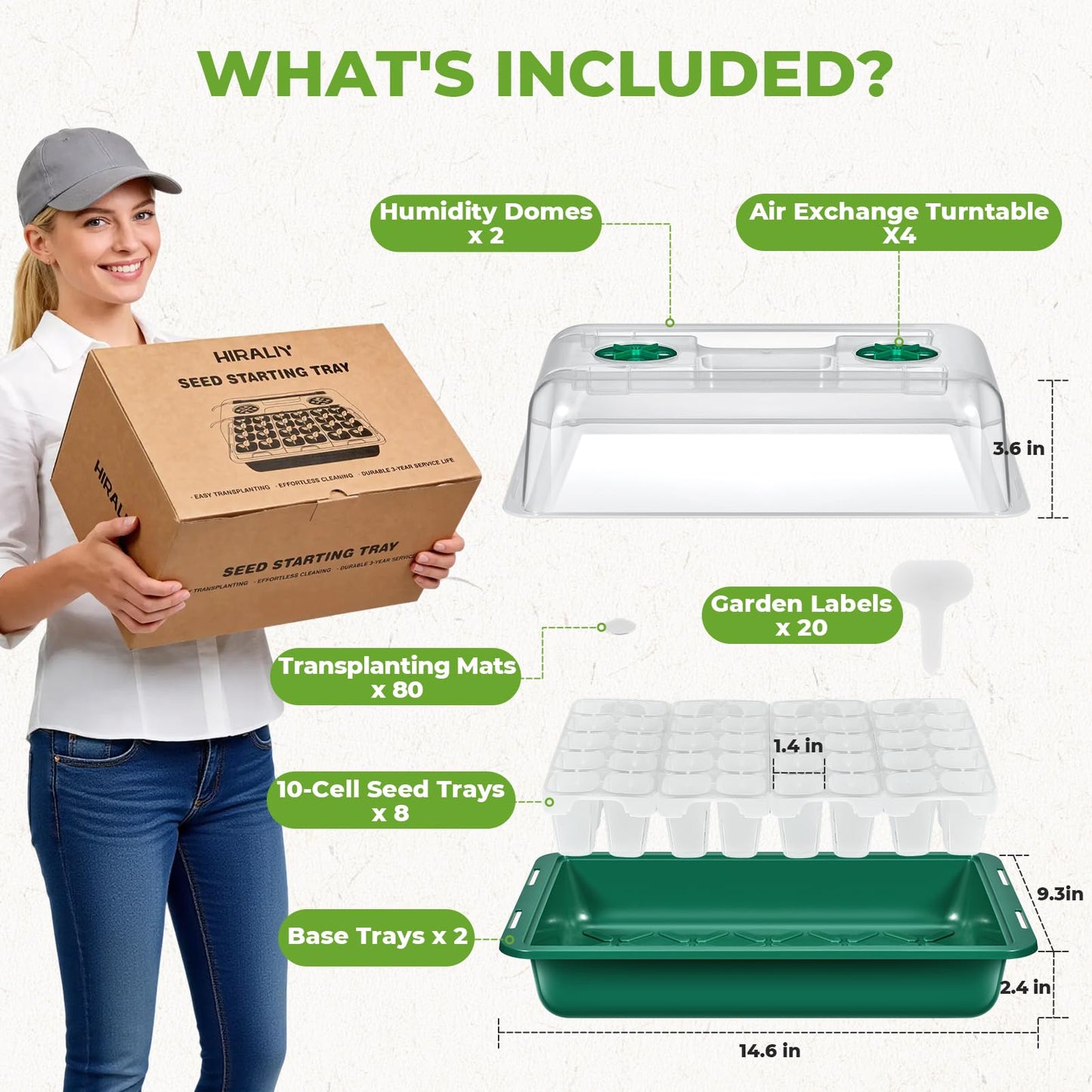 HIRALIY 80 Cell Seed Starter Tray Kits, Reusable Plant Germination Trays, Easy Transplanting, with Humidity Domes and Bases, for Starting Vegetable, Flower & Herb Seeds, Indoor Gardening, Greenhouse