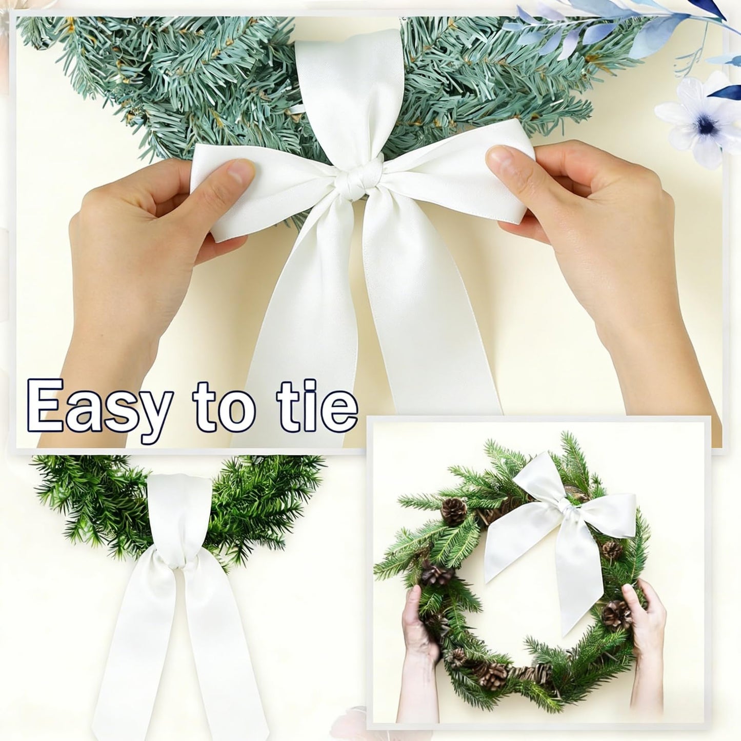 Dream Loom White Wreath Sash Front Door Decoration, 8pcs Sash Wreath Accessories for Easter Weddings Farmhouses Christmas DIY Halloween Party Yard Wall Doorway Decor