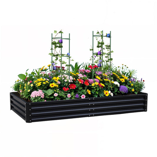 PICNICNI Metal Raised Garden Bed 8x4x1Ft Outdoor Large Metal Galvanized Planter Boxes Kit for Vegetables, Flowers, and Herbs,Garden Beds with 2Pcs Tomato Cage 1Pc Gloves,Black