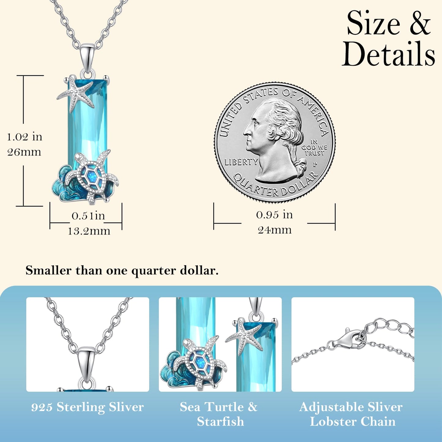 AENEAS Turtle Necklace for Women 925 Sterling Silver Blue Crystal Opal Starfish Ocean Jewelry Gift for Sea Animal Lover Women Wife Her