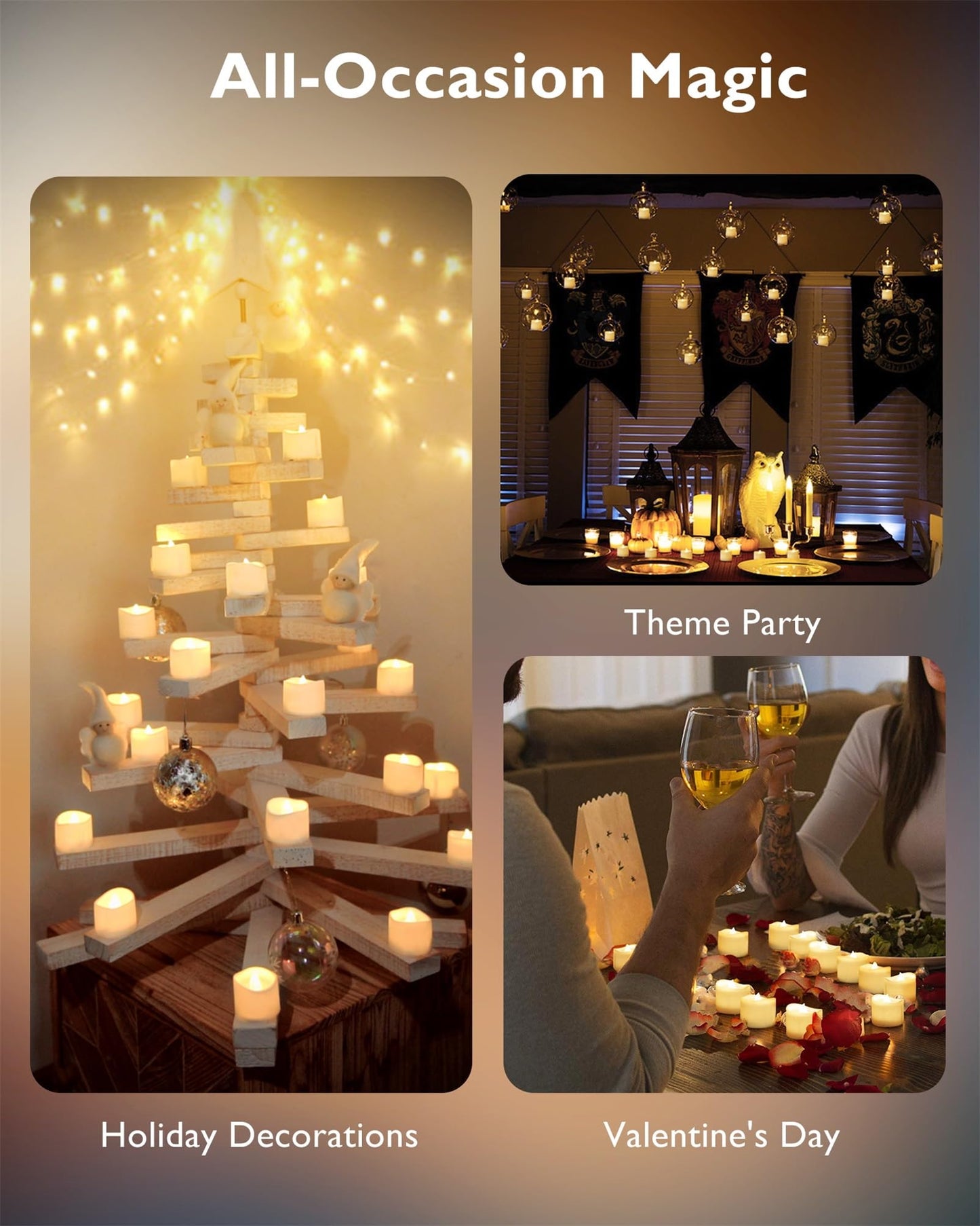 Homemory 12Pcs Flickering Flameless Candle Battery Operated, 200+Hours Fake Electric LED Tea Lights for Votive, Centerpiece Table Decorations, Wedding, Aniversary, Halloween, Christmas