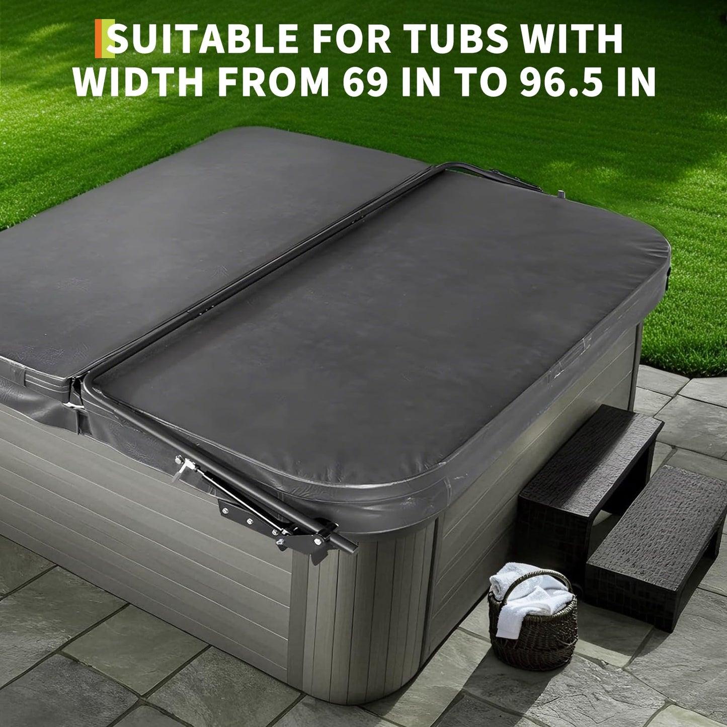 Hydraulic Swimming Pool Spa Cover Lift, Hot Tub Lift, Adjustable Width 69"-96.5", Mounted on Both Top Sides, for Various Sizes of Rectangular Bathtubs, Hot Tubs & Spas