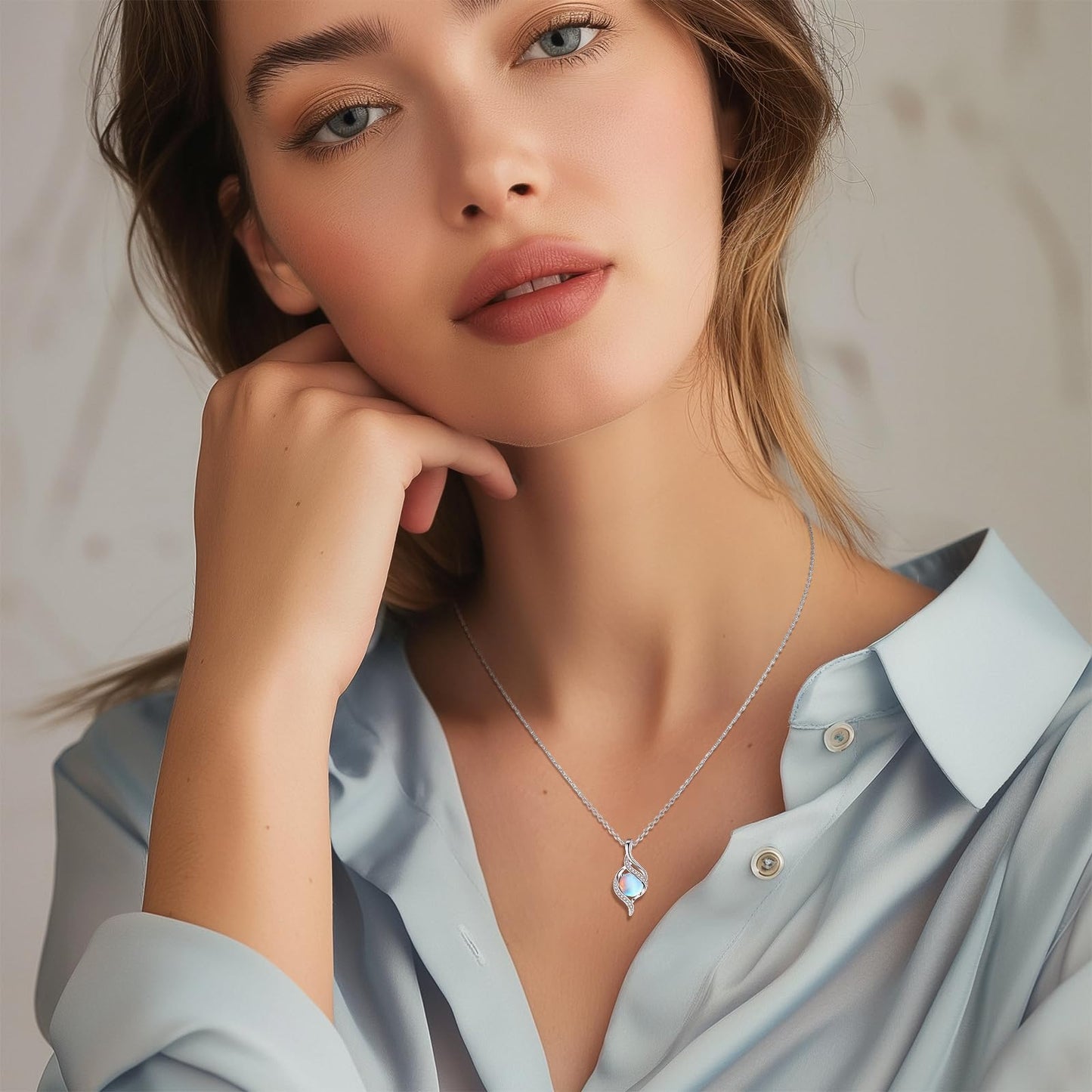 FANCIME June Birthstone Necklace for Women Round Moonstone Necklace S925 Sterling Silver full Love Birthday Gifts for Mom Women, 16"+2" Inches