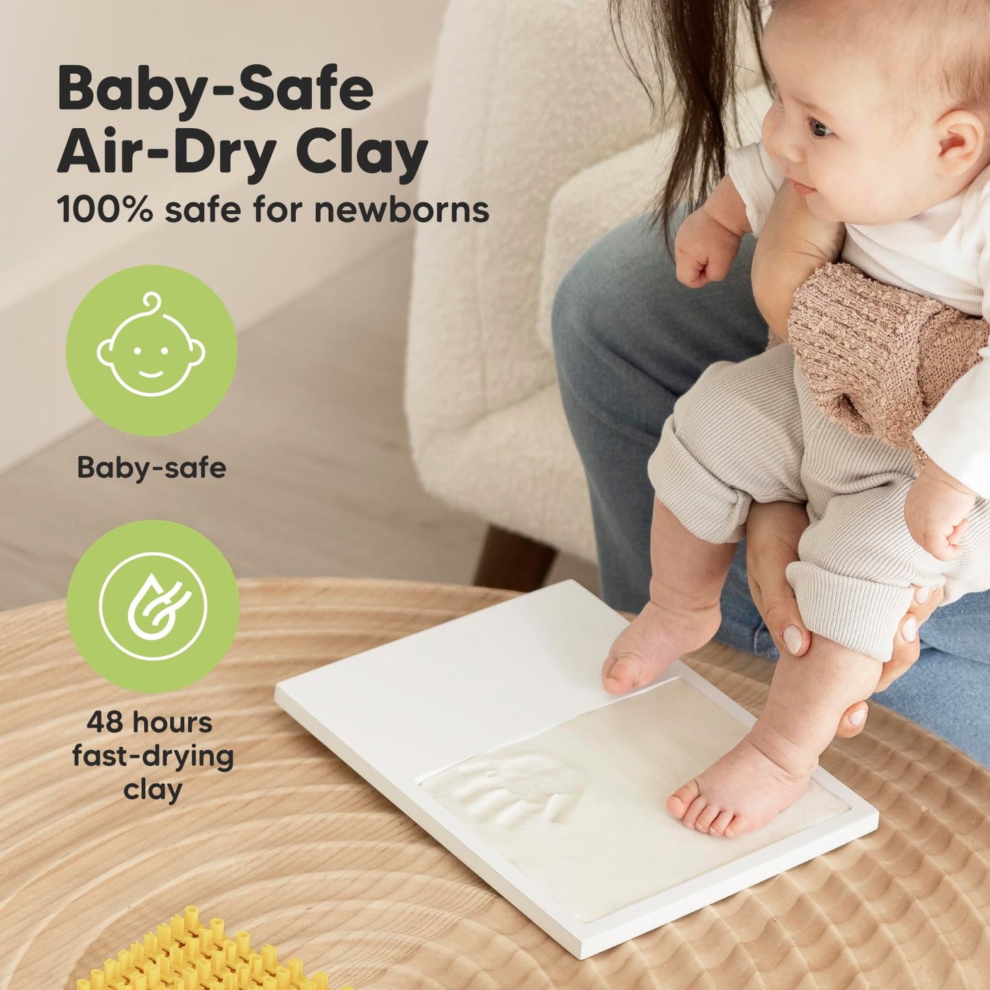 Baby Hand and Footprint Kit - Quick Dry Clay Baby Footprint Kit, Pets Paw, Newborn Keepsake Picture Frame for Boys, Girls, Personalized New Mom Gifts for Shower & Registry, Mother's Day (Alpine White)