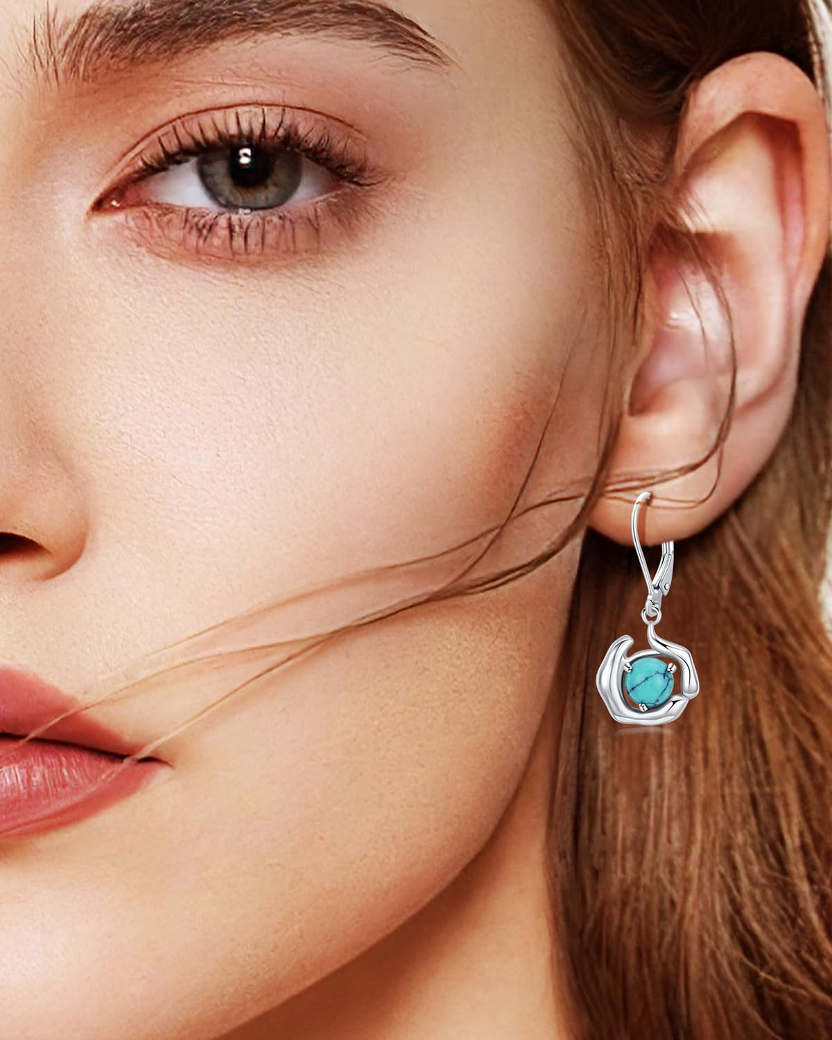 Turquoise Jewelry for Women-Genuine Turquoise Leverback Earring 925 Sterling Silver Dangle Drop Earrings Vintage Gifts for Valentine/Mother's Day/Christmas