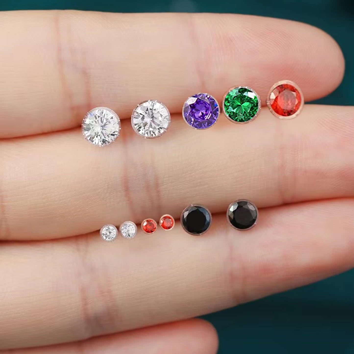 OwlkOrmy 8 Pairs Anti Allergy Plastic Earrings for Sensitive Ears & Include 8 Pairs Silicone Soft earring backs, Birthstone Cubic Zirconia Stud Earrings Kit 2mm 3mm 4mm 5mm in one Set (5-in-1 color)