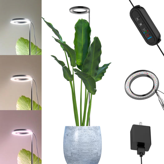Grow Light in Pot, Full Spectrum LED Plant Grow Light, Height Adjustable, Inline Control for 3 Color Modes Selectable, Auto Timer 3/9/12 Hours, 10 Brightness Levels, USB Plug, for Large Tall Plants