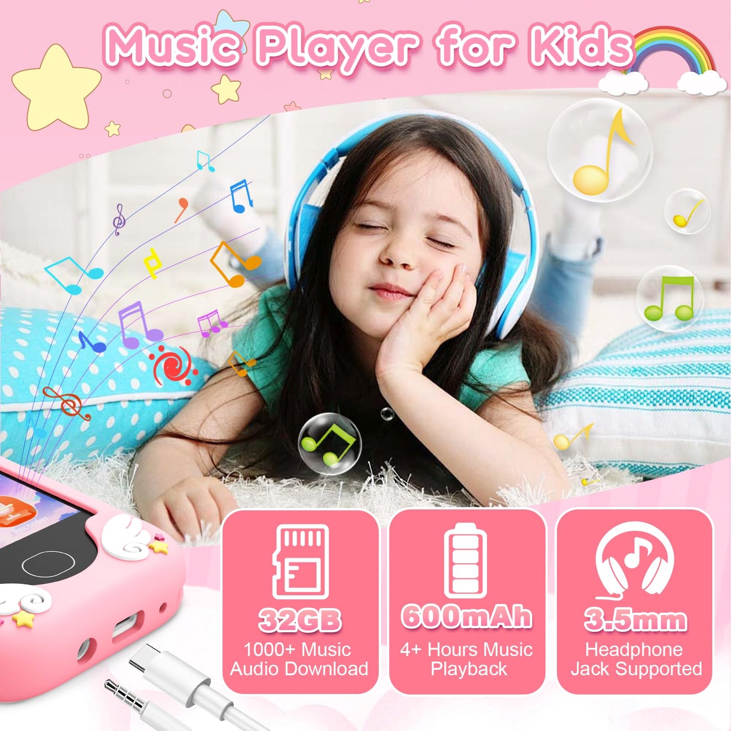Gocina Kids Phone for Girls Age 3-10 - Toddler Smart Phone Toys with Touchscreen, Dual Cameras, Learning, Perfect Christmas Birthday Gift with 32G SD Card