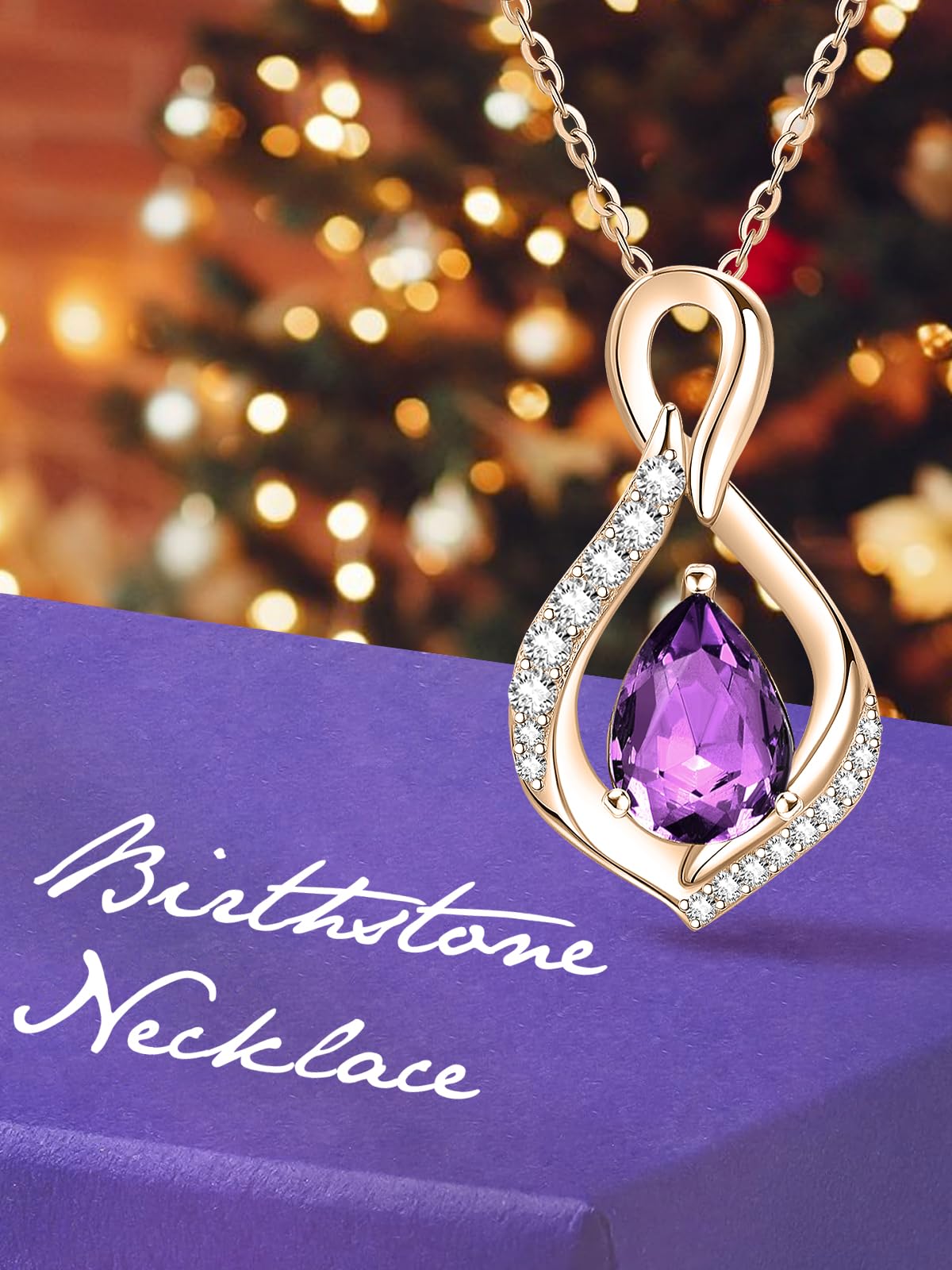 JIYVY32 Amethyst Infinity Necklace for Women February Birthstone Necklaces Rose Gold Plating Anniversary Birthday Gifts for Wife Her Mom Girlfriend Birthstone Jewelry Gifts for Women