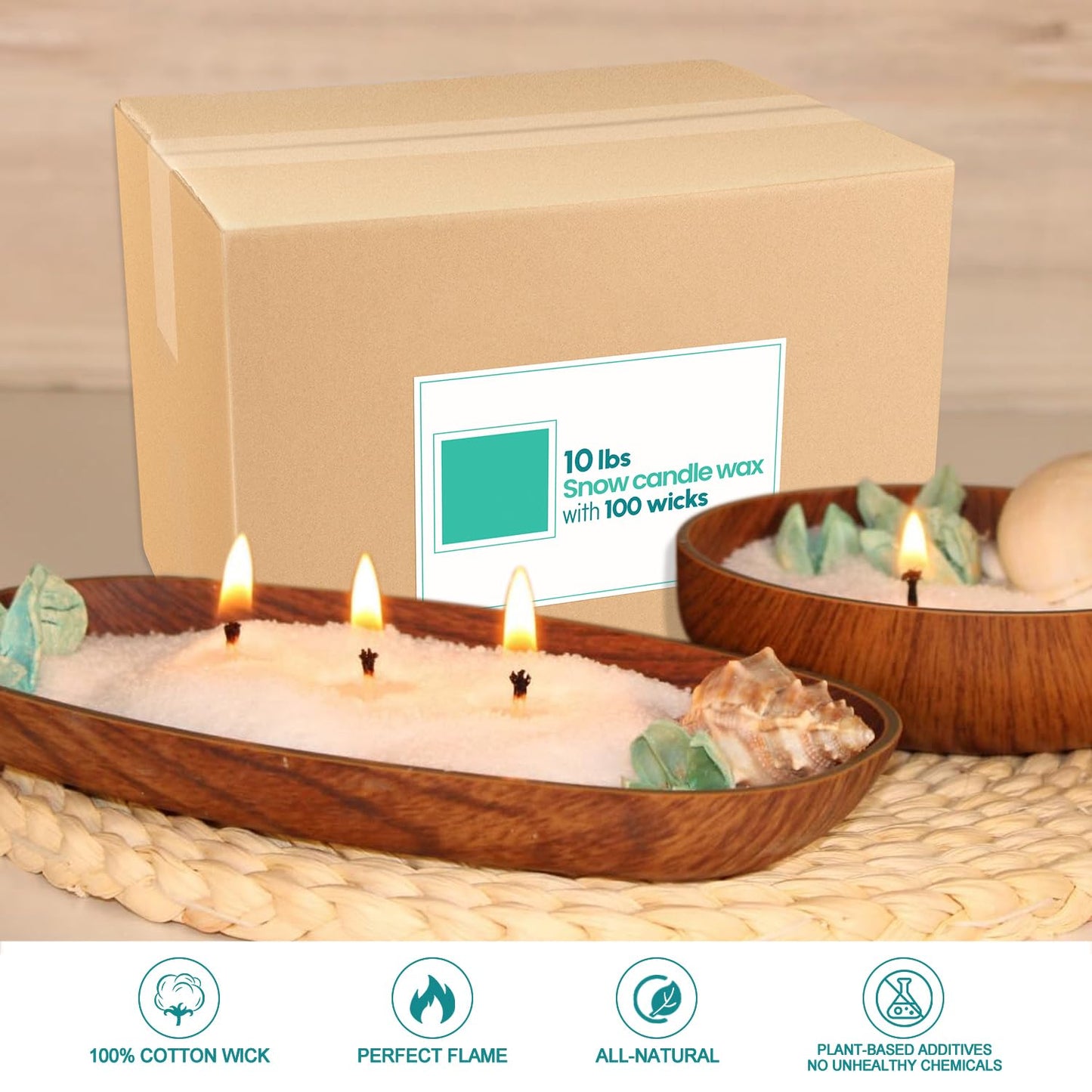 Wfmolcand 10 lb Natural Pearl Wax Sand DIY Set with 100 Wicks, Reusable, Continuous Burning, Unscented Candle Powder, Designed for Handmade Candles, Wedding Celebrations and Party Decorations