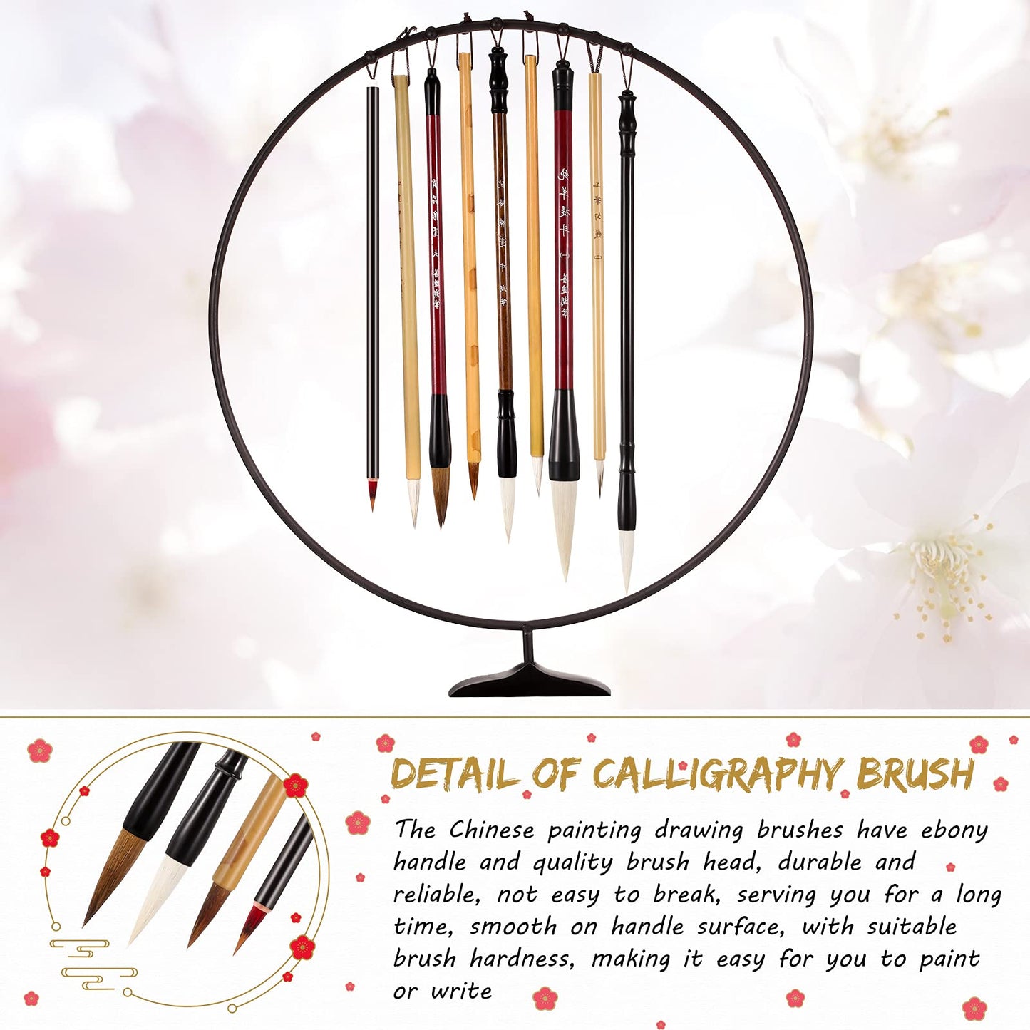 Marspark 12 Pieces Chinese Calligraphy Brushes Painting Writing Watercolor Ink Brushes Set for Kanji Japanese Sumi Drawing with Roll-up Holder