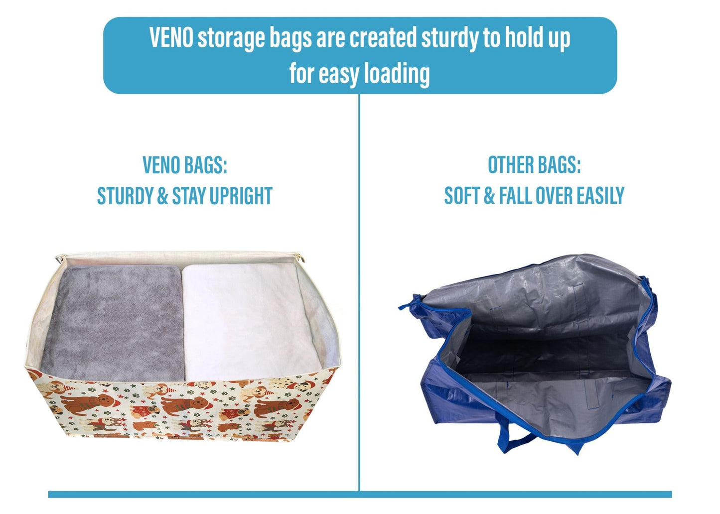VENO 4 Pack Extra Large Heavy Duty Moving Bags with Wide Opening & Reinforced Handles, Reusable Storage Tote Bags with Strong Zippers for Clothes, College Dorm Essentials & Moving Supplies