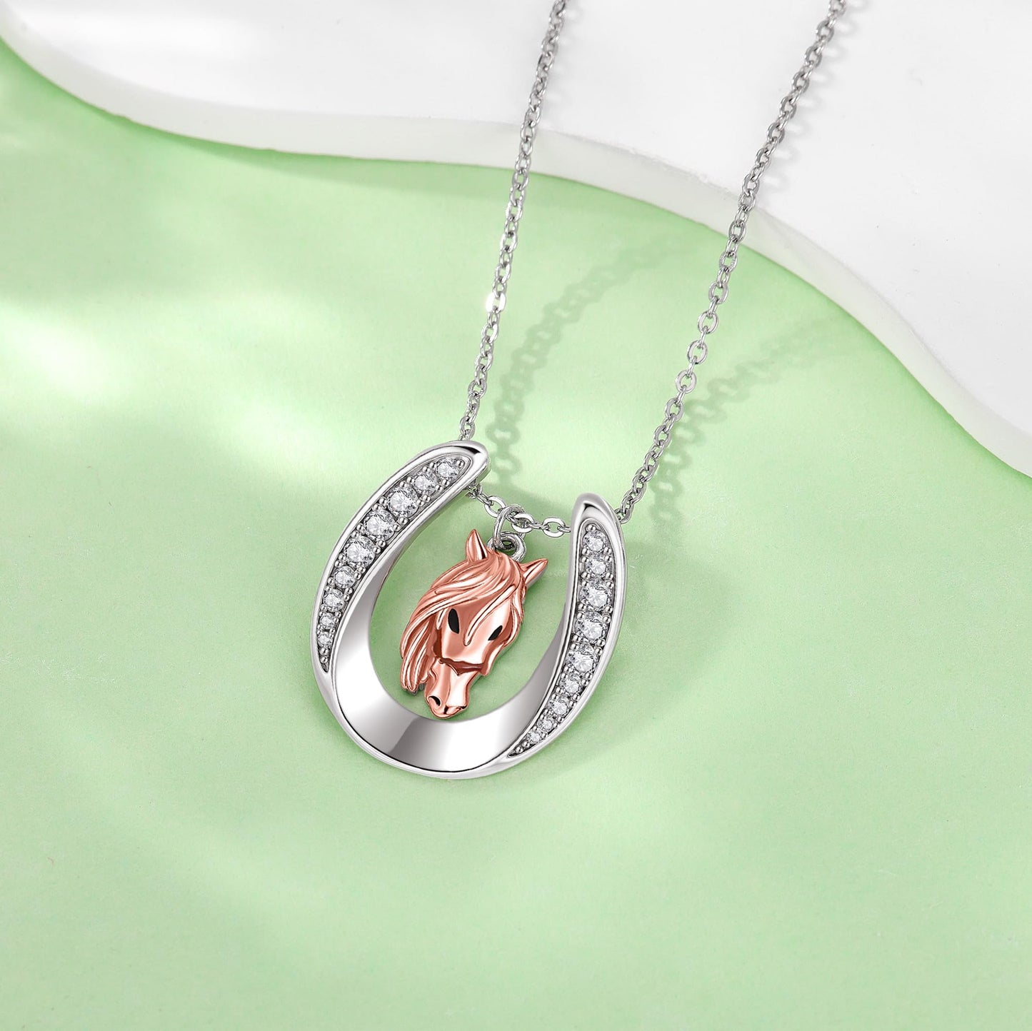 YAFEINI Horseshoe Horse Necklace S925 Sterling Silver Lucky Horseshoe Pendant Necklace Horse Jewelry Gifts for Women Mom Wife