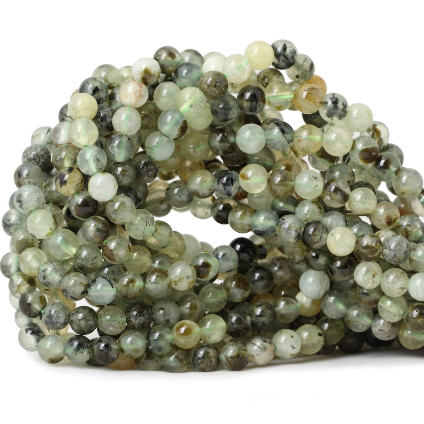 CHEAVIAN 60PCS 6mm Natural Prehnite Gemstone Smooth Surface Round Loose Beads for Jewelry Making 1 String 15 Inches